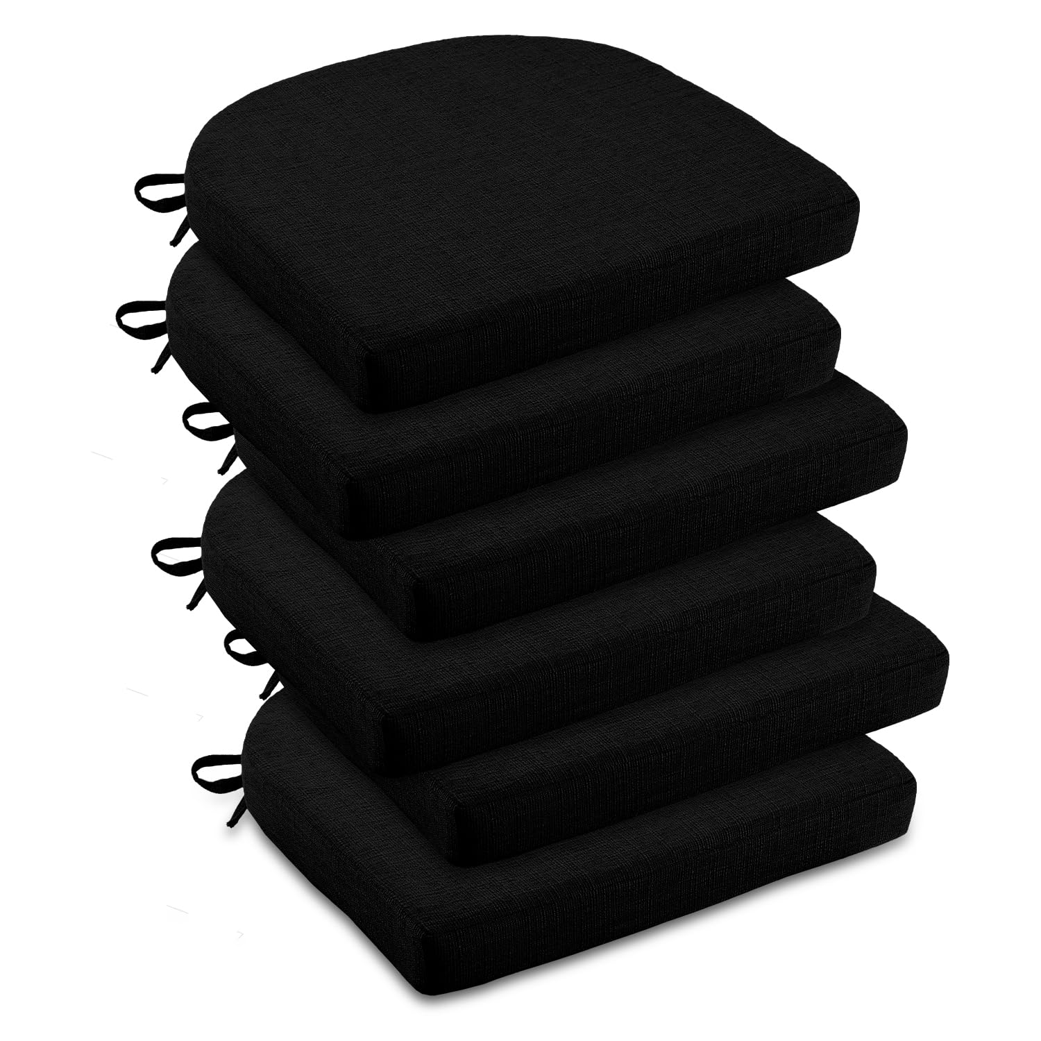 downluxe Indoor Chair Cushions for Dining Chairs, Soft and Comfortable Textured Foam Kitchen Chair Pads with Ties and Non-Slip Backing, 16" x 16" x 2", Brown, 4 Pack
