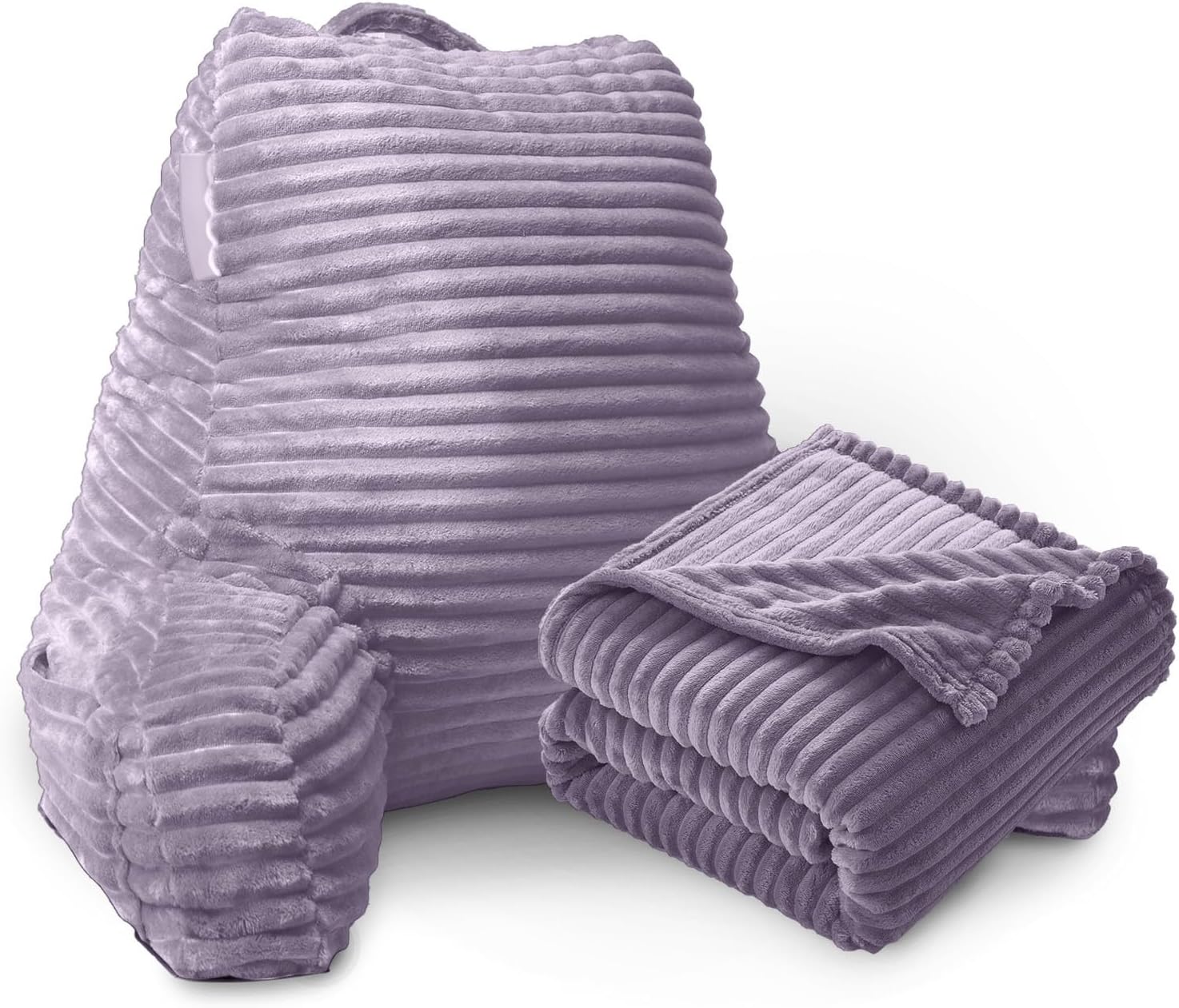 Nestl Reading Pillow with Shredded Memory Foam, Cut Plush Back Pillow for Sitting Up in Bed with Matching Throw Blanket, Back and Arms Adjustable Support for Adult&Teens, Backrest Pillows Dusty Purple