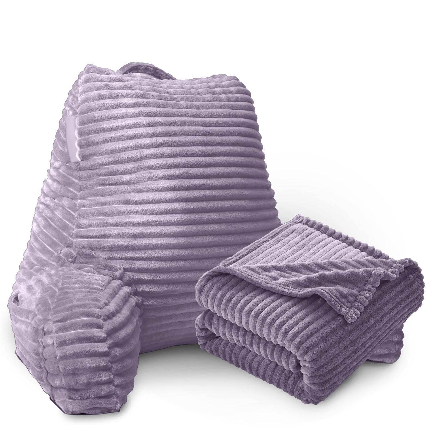 Nestl Reading Pillow with Shredded Memory Foam, Cut Plush Back Pillow for Sitting Up in Bed with Matching Throw Blanket, Back and Arms Adjustable Support for Adult&Teens, Backrest Pillows Dusty Purple