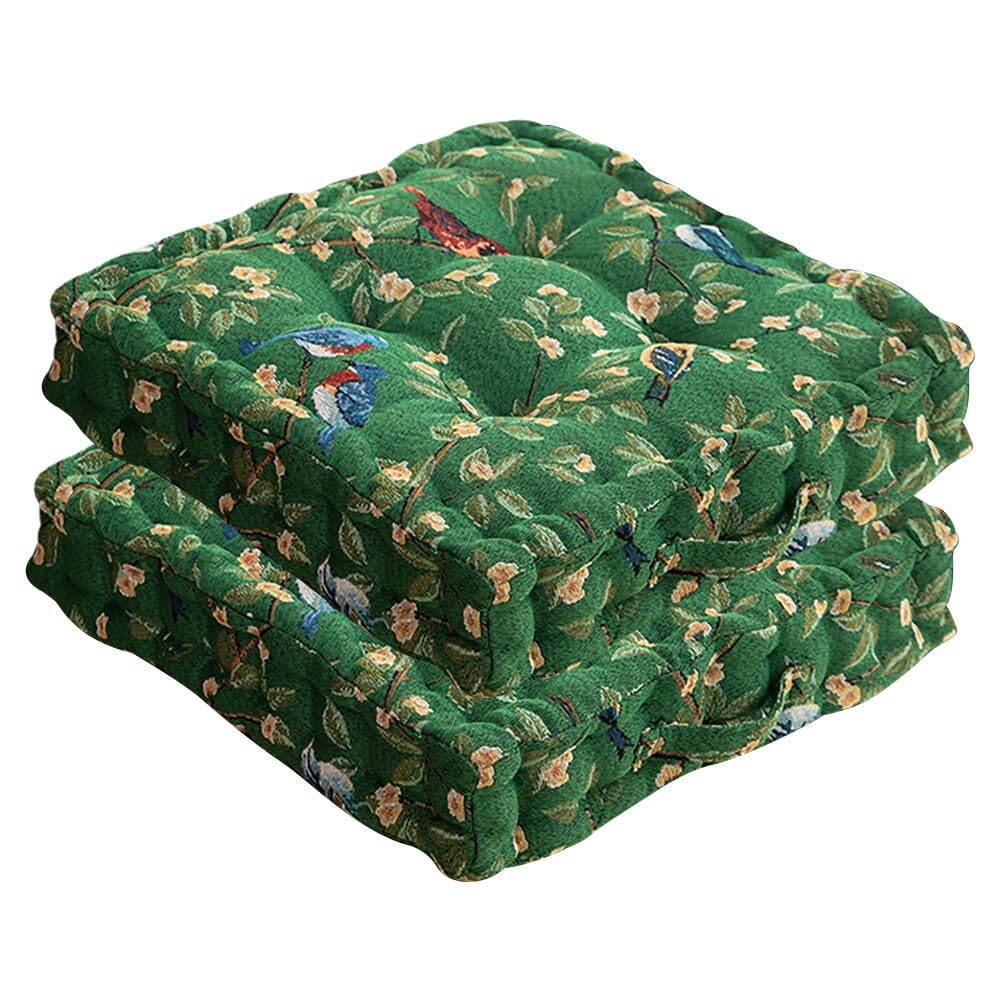 Chair Cushions Set of 2 Floral Bird Pattern Seat Cushions for Dining Chair Square Kitchen Chair Pads with Handle Indoor Floor Pillow (15.7 × 15.7 × 3.1 Inch, Beige)