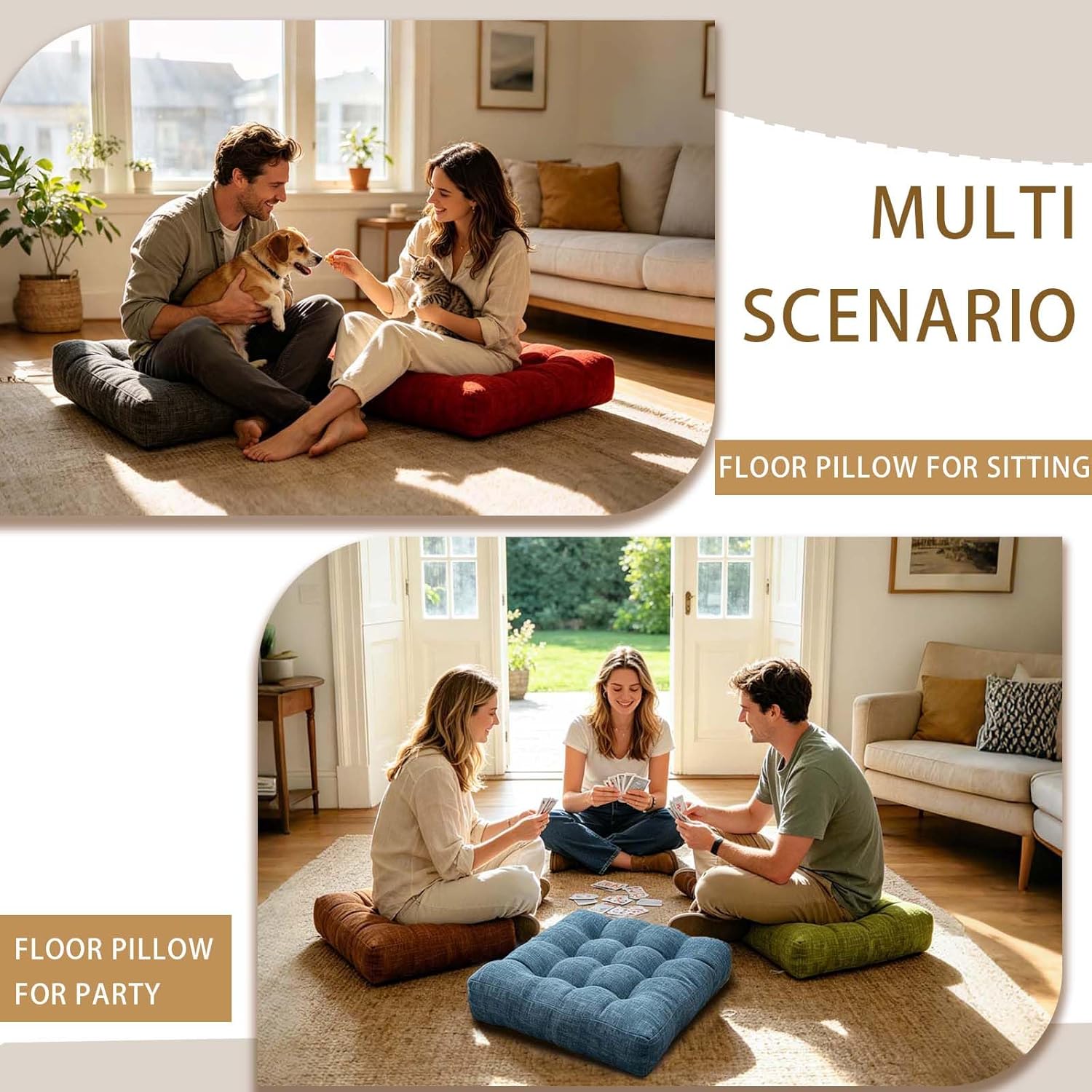 Light Blue Meditation Floor Pillow Cushions for Adults Sitting Large Square Floor Pillows for Yoga Play Reading Meditation 18.8 x 18.8 Inch Set of 2