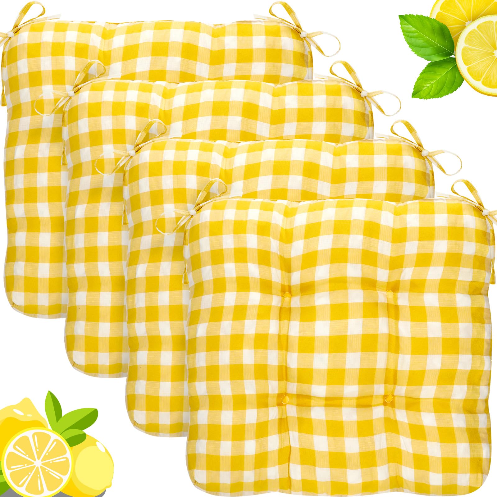 Geetery 4 Pack Chair Cushions for Dining Chairs, 16" x 15" Black and White Kitchen Chair Cushions with Ties Buffalo Plaid Soft Comfy Seat Pads for Home Office Living Room Outdoor Indoor