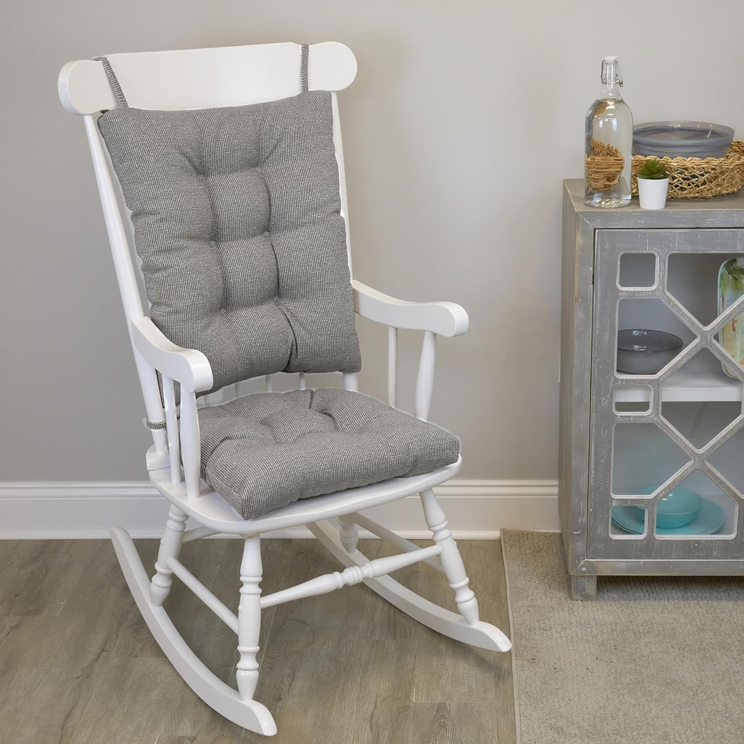 Klear Vu The Gripper Non-Slip Rocking Chair Cushion Set with Thick Padding, Includes Seat Pad & Back Pillow with Ties for Indoor Living Room Rocker, 17x17 Inches, 2 Piece Set, Wedgewood