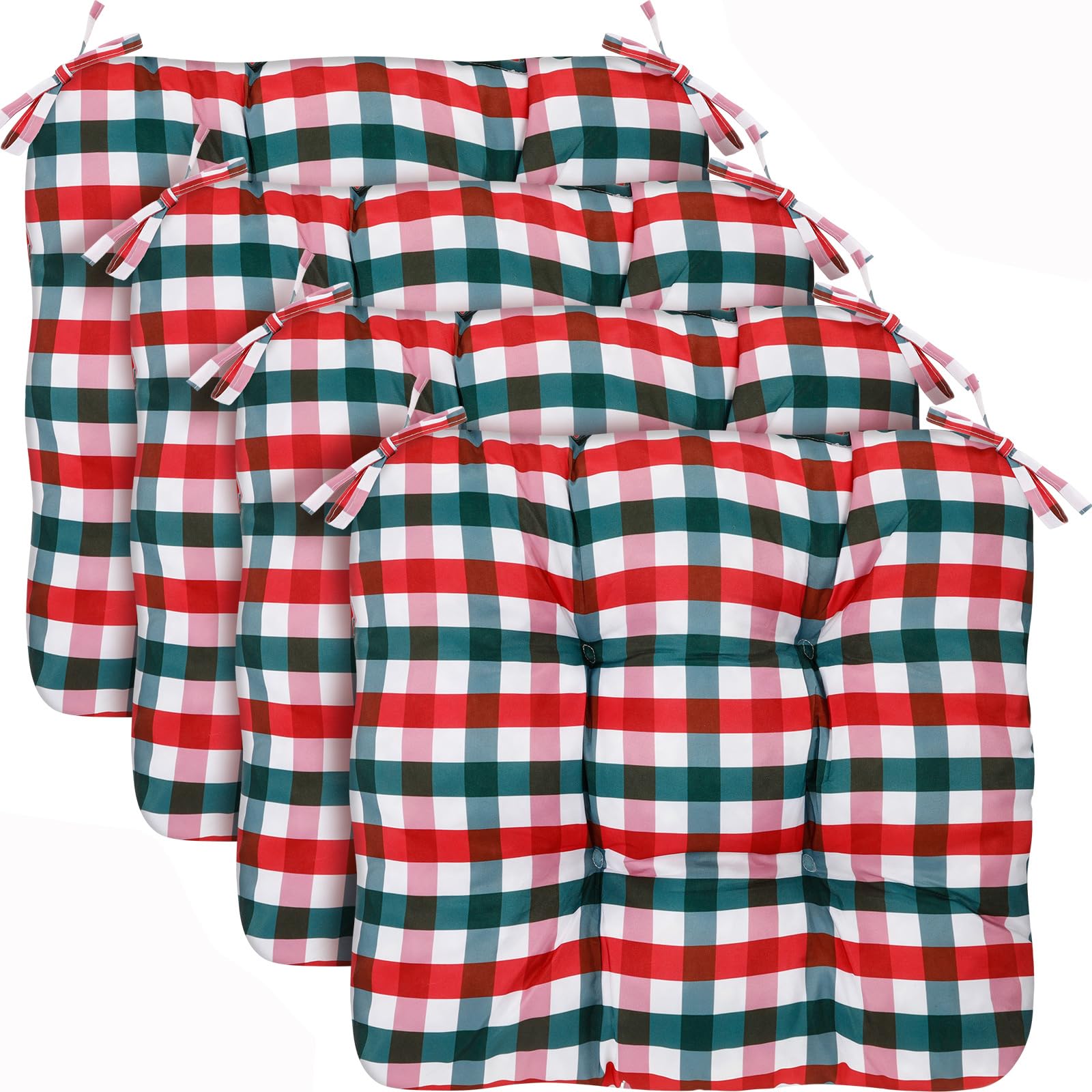Geetery 4 Pack Chair Cushions for Dining Chairs, 16" x 15" Black and White Kitchen Chair Cushions with Ties Buffalo Plaid Soft Comfy Seat Pads for Home Office Living Room Outdoor Indoor
