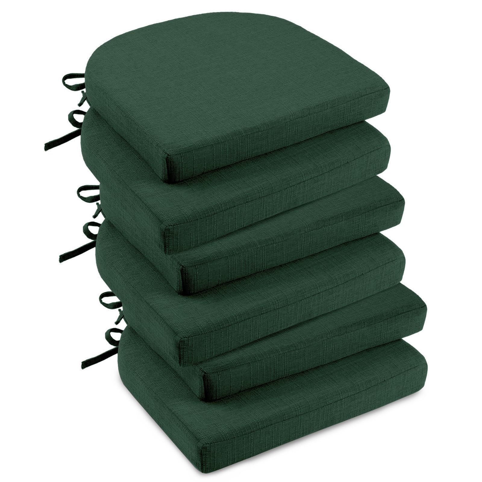 downluxe Indoor Chair Cushions for Dining Chairs, Soft and Comfortable Textured Foam Kitchen Chair Pads with Ties and Non-Slip Backing, 16" x 16" x 2", Brown, 4 Pack