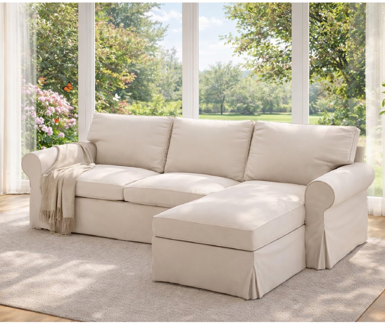 Heavy Duty Polyester Sofa Cover Only Replacement Compatible with IKEA Ektorp 3 Seat Sofa, Loveseat, Armchair, Sectional Corner, Chaise or Footstool Ektorp Slipcover (Beige Flax Polyester 3)