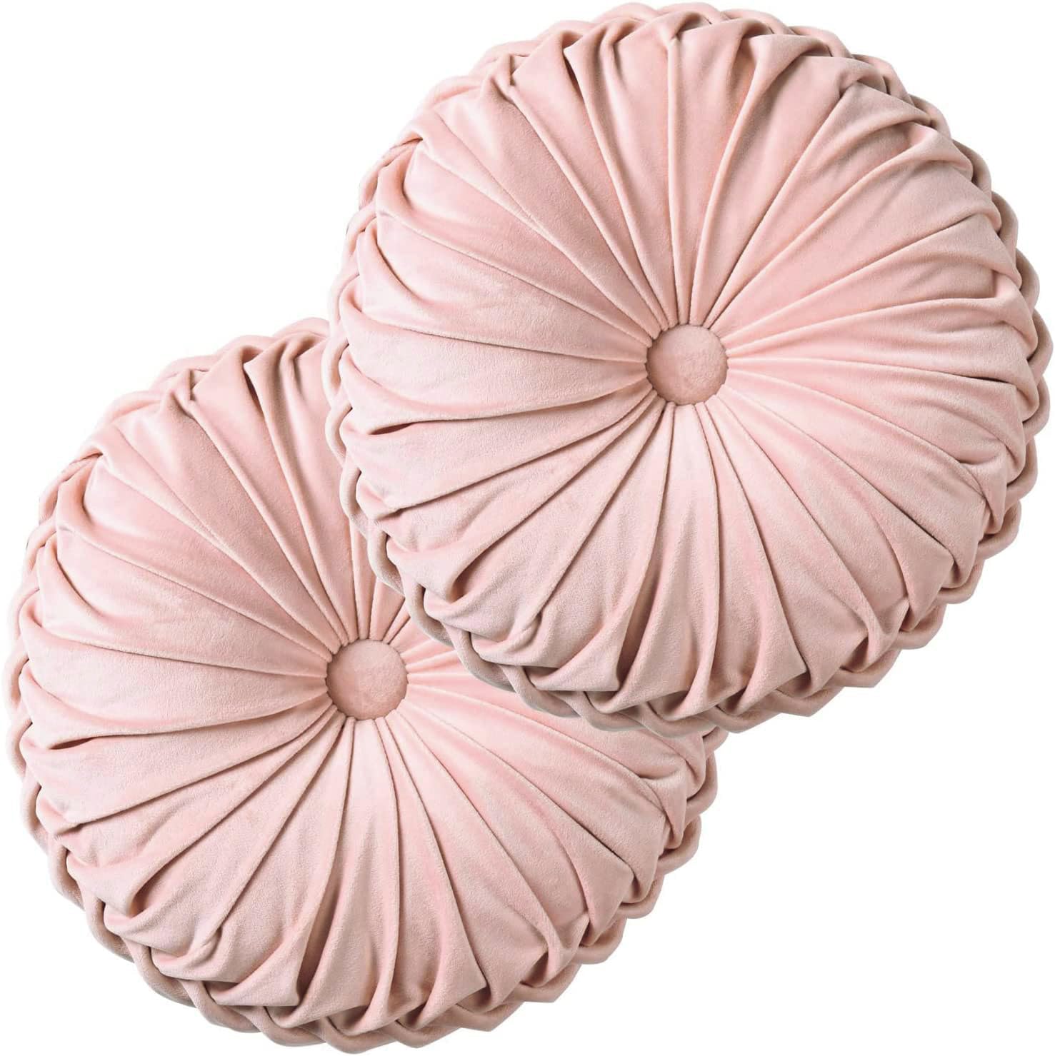 HIG Decorative Round Throw Pillows for Bed Couch -Set of 2 Handcraft Ruched Pumpkin Pillow, Soft and Durable Flannel Floor Pillow for Home Decor, Bed Living Room and Sofa (Dusty Rose,14.5"x14.5")