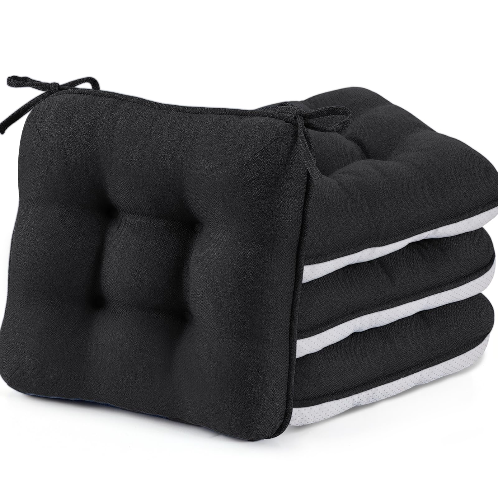 BETU Chair Cushions for Dining Chairs Set of 4,3.5" Thick Kitchen Table Chair Pads with Ties,Non Slip Backing and Covers, Seat Cushion for Dining Room,Bar,Patio Chairs,15.5"X15.5"X3.5",Beige