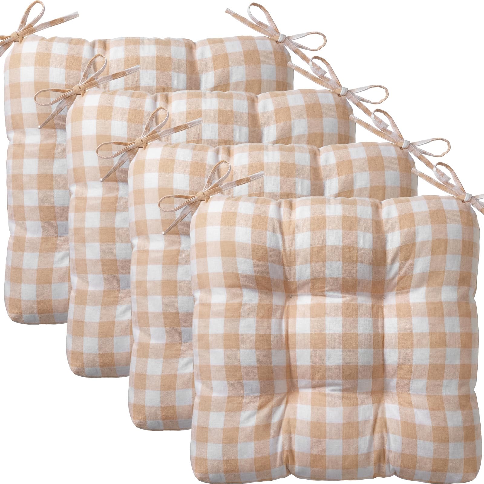 Geetery 4 Pack Chair Cushions for Dining Chairs, 16" x 15" Black and White Kitchen Chair Cushions with Ties Buffalo Plaid Soft Comfy Seat Pads for Home Office Living Room Outdoor Indoor