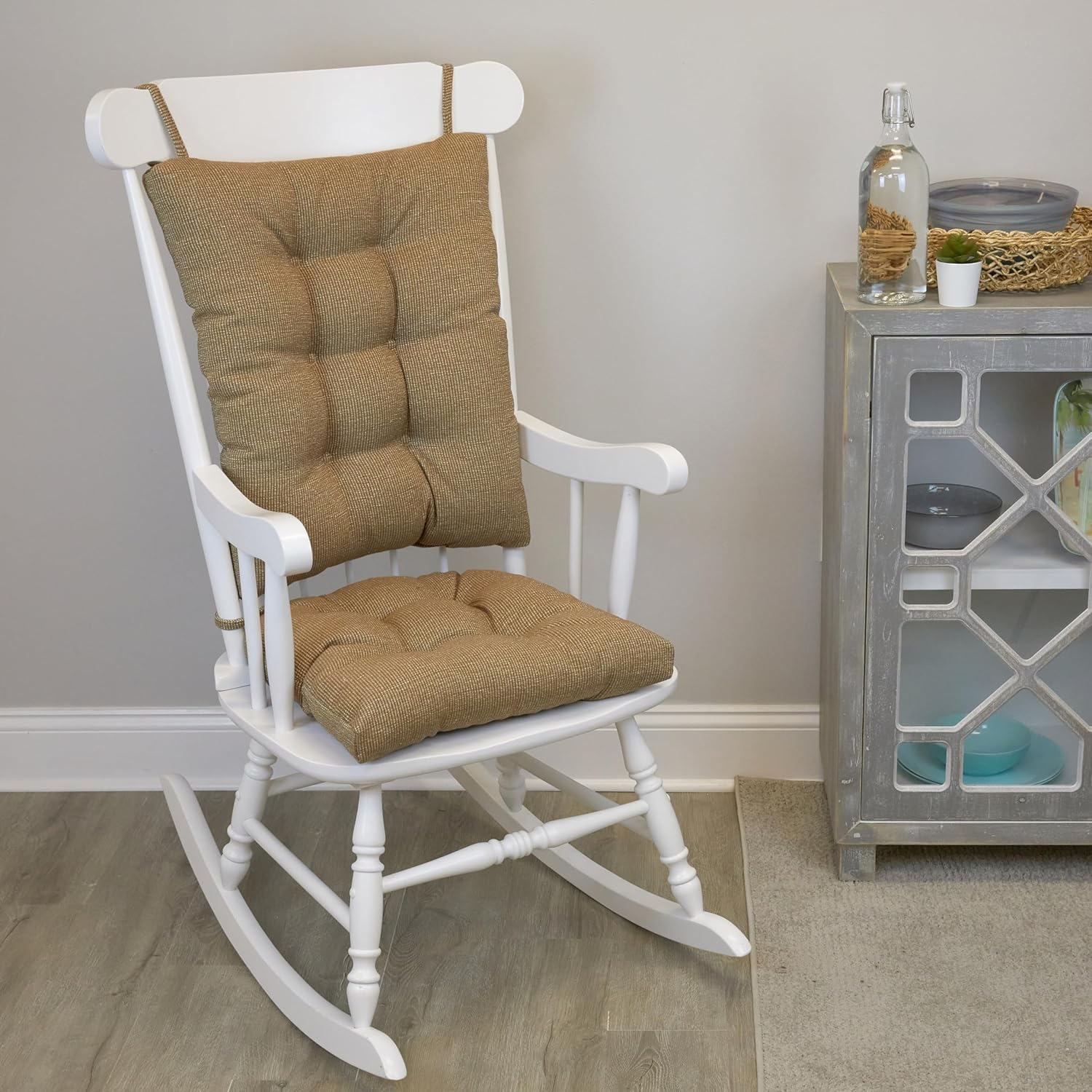 Klear Vu The Gripper Non-Slip Rocking Chair Cushion Set with Thick Padding, Includes Seat Pad & Back Pillow with Ties for Indoor Living Room Rocker, 17x17 Inches, 2 Piece Set, Wedgewood