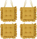 Wenqik 4-Pack Ruffled Chair Cushions with Ties, 16"x16" Turmeric Cotton Fabric Non-Slip Seat Pads for Dining Chairs, Farmhouse Kitchen, Office, and Wooden Chairs