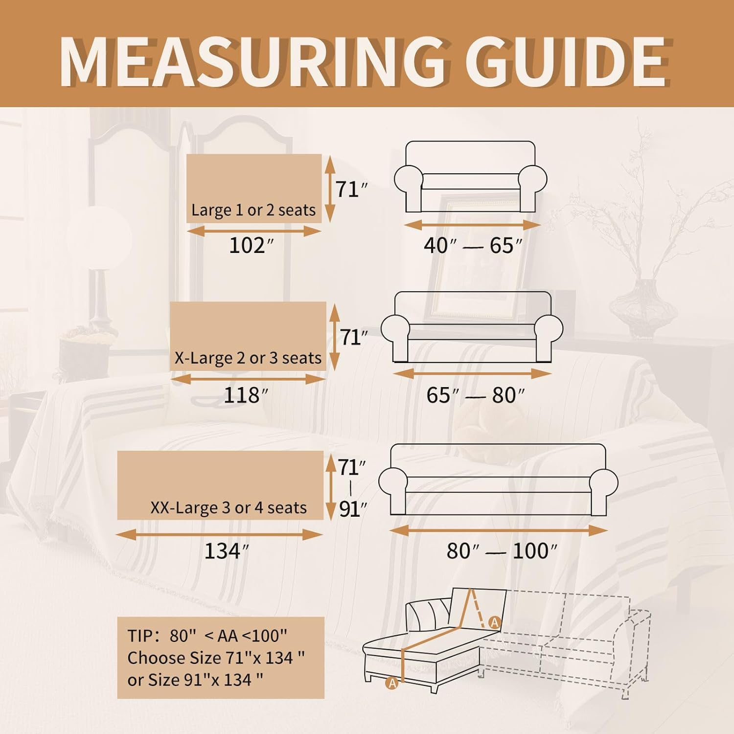Boho Couch Covers for Sofa Washable Sofa Covers for 3 Cushion Couch Soft Non Slip Couch Covers for Sectional Sofa Dog Pet Furniture Protector (Light Gray, 91"*134")