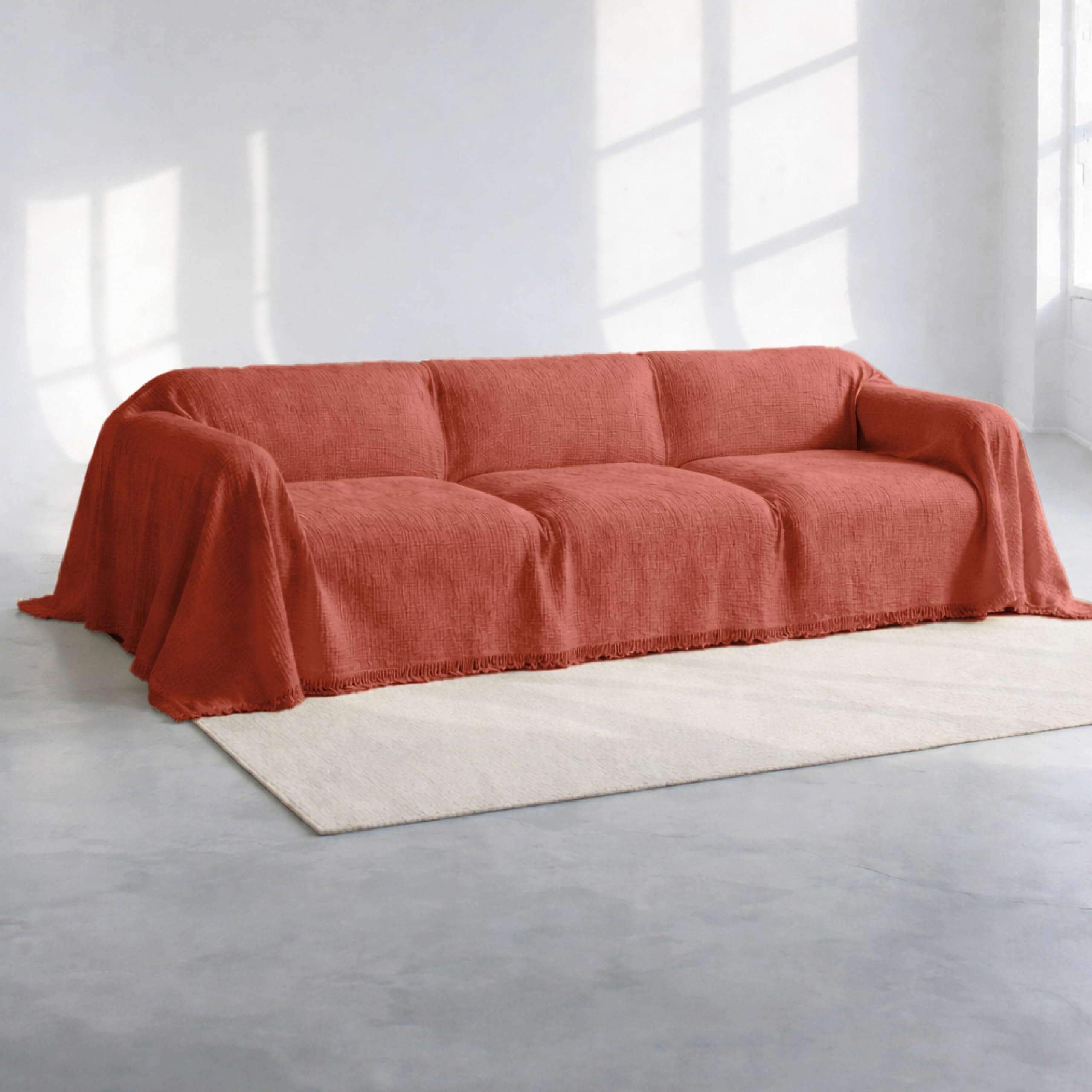 Washable Sofa Cover%100 Pure Cotton, Cream Couch Covers for Loveseat, Futon, Sofa, Sectional L Shape, U Shape, 4 Layered Natural Muslin Cloud Like Boho Couch Cover (Cream, 70x98/177x250cm)