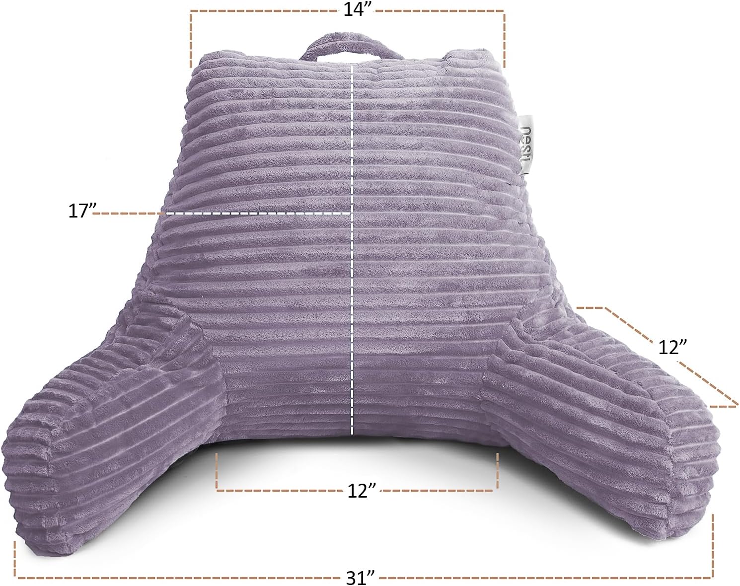 Nestl Reading Pillow with Shredded Memory Foam, Cut Plush Back Pillow for Sitting Up in Bed with Matching Throw Blanket, Back and Arms Adjustable Support for Adult&Teens, Backrest Pillows Dusty Purple