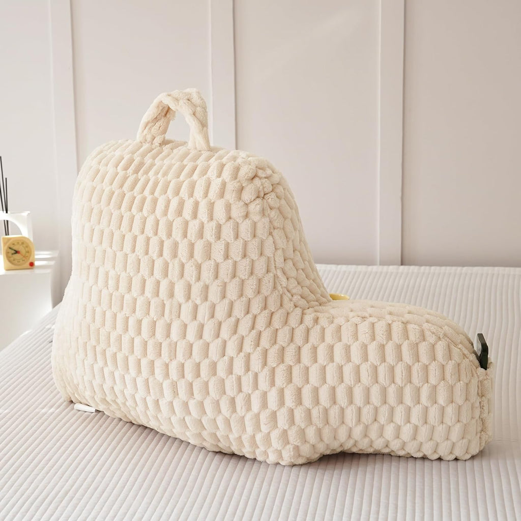 Fluffy Reading Pillow for Sitting in Bed, Large Backrest Bed Pillow with Arms, Back Support Pillow for Lounging Bedrest, Beige