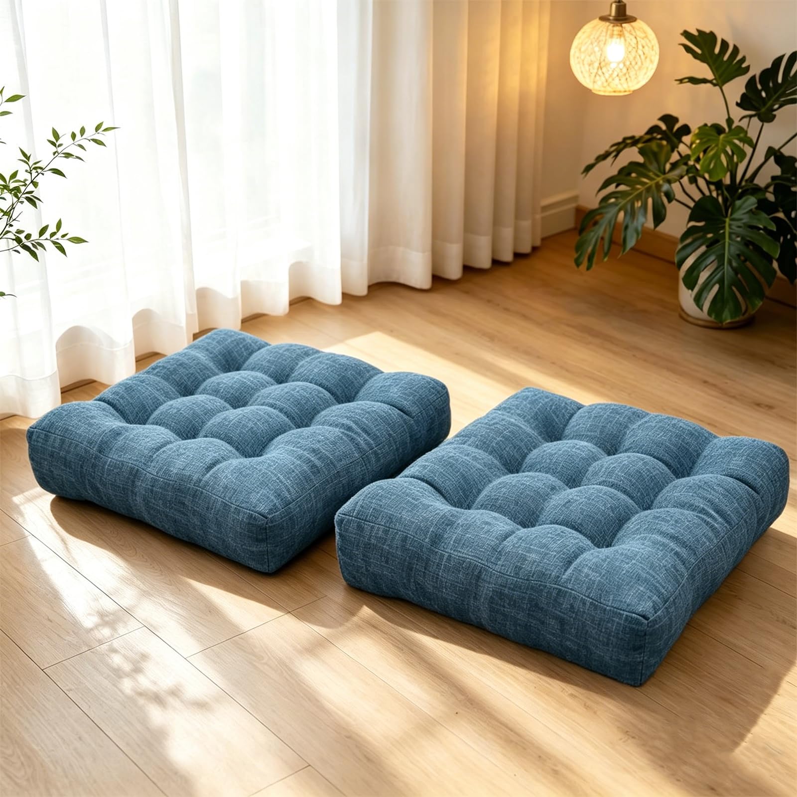 Light Blue Meditation Floor Pillow Cushions for Adults Sitting Large Square Floor Pillows for Yoga Play Reading Meditation 18.8 x 18.8 Inch Set of 2