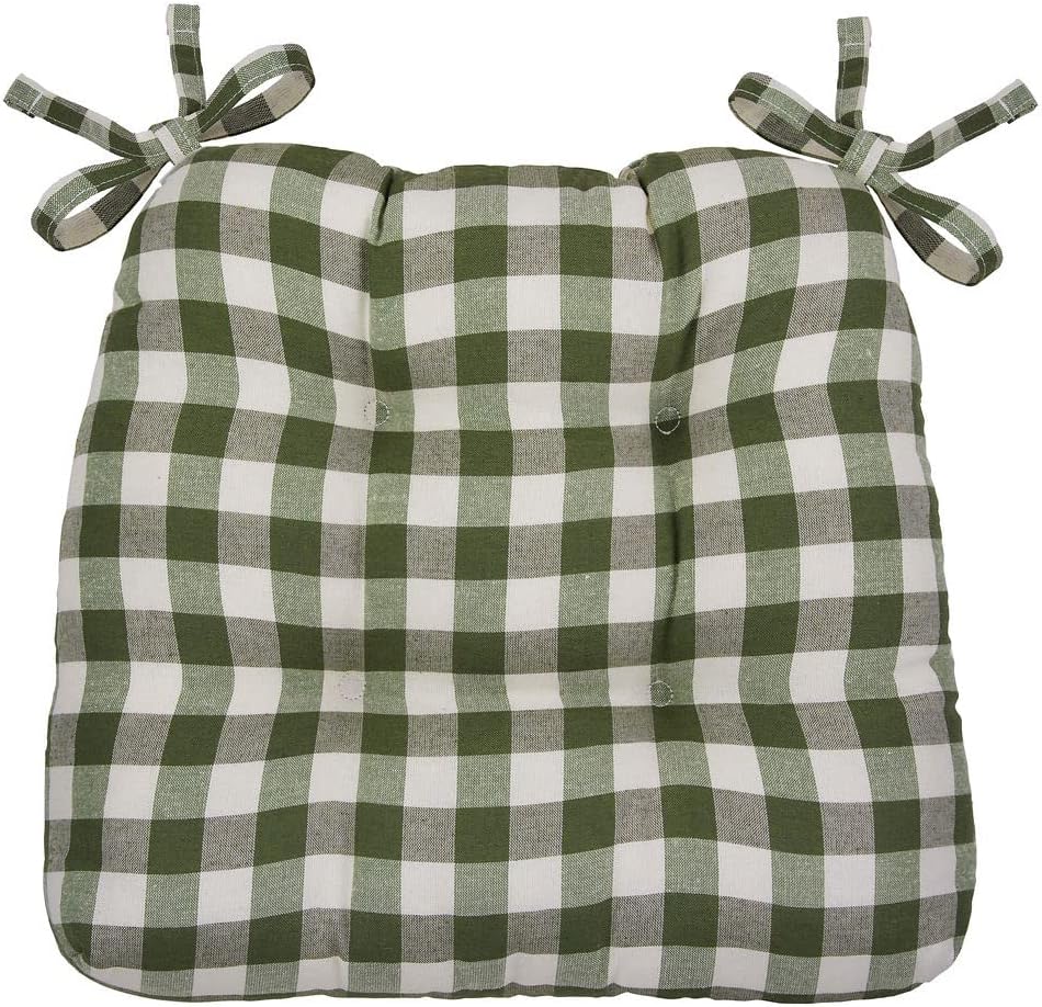 ACHIM Buffalo Check Tufted Chair Seat Cushions, 2-Pack, Sage - 16" x 15" x 3" - Comfortable Seat Cover Pad with Stain Repellent Fabric & Ties to Indoor & Ourdoor Chair Styles Home Decor
