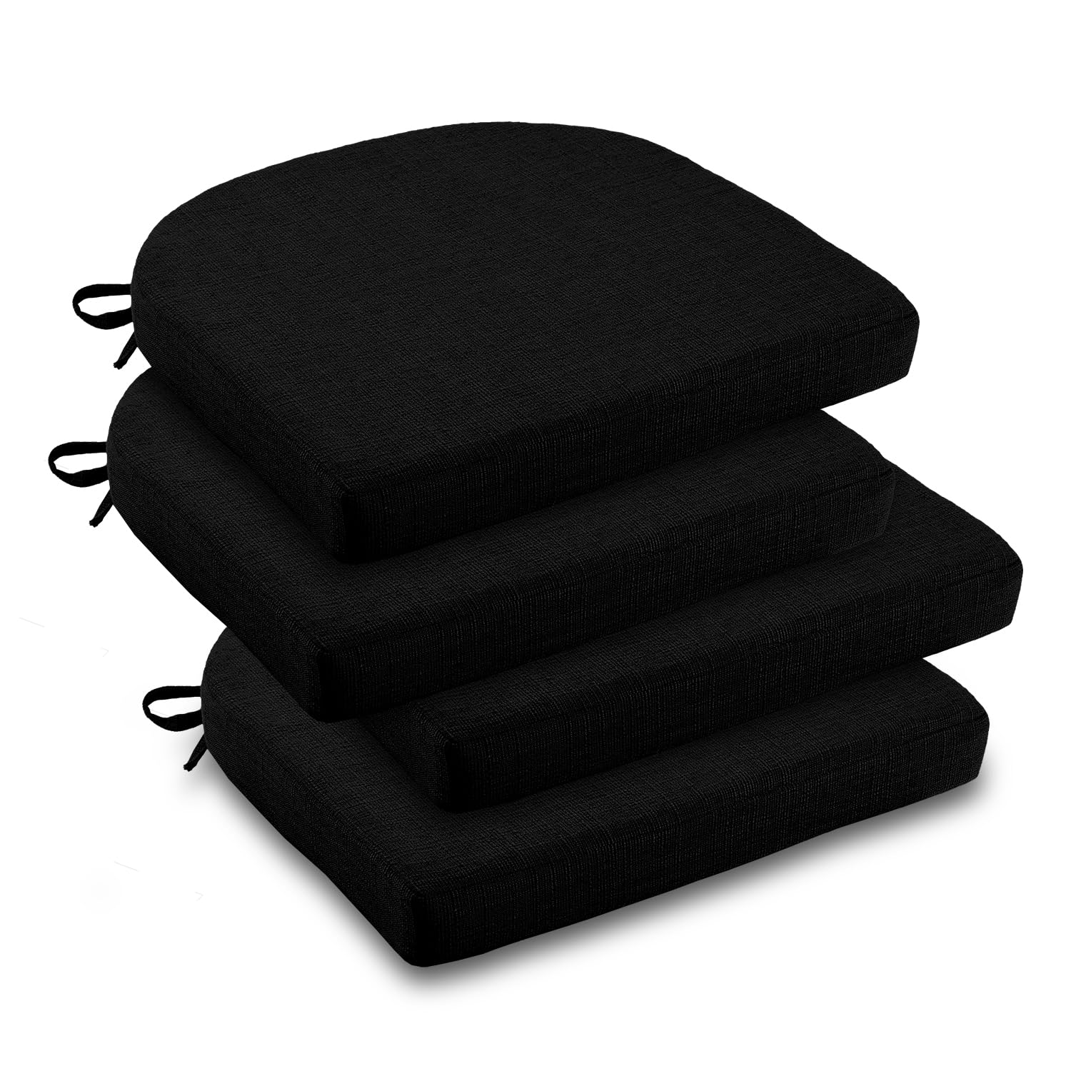 downluxe Indoor Chair Cushions for Dining Chairs, Soft and Comfortable Textured Foam Kitchen Chair Pads with Ties and Non-Slip Backing, 16" x 16" x 2", Brown, 4 Pack