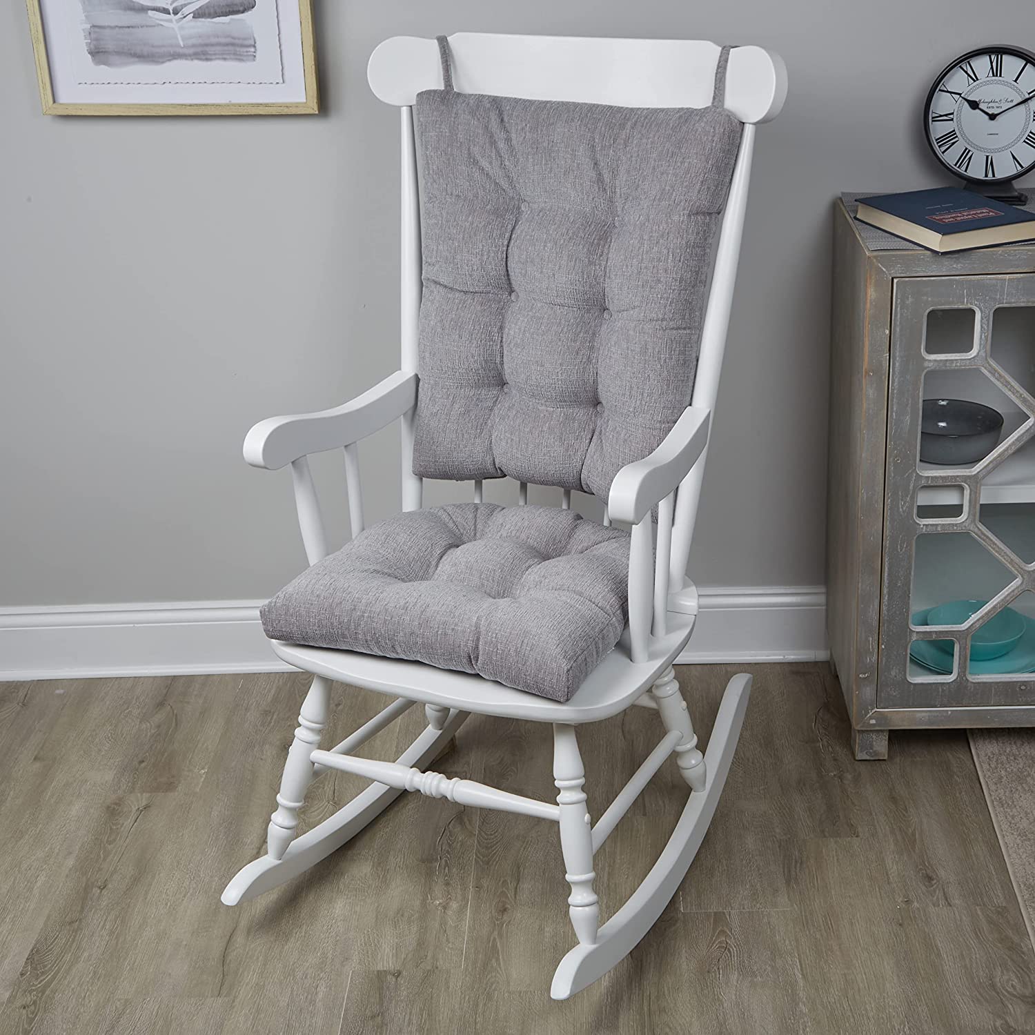 Klear Vu The Gripper Non-Slip Rocking Chair Cushion Set with Thick Padding, Includes Seat Pad & Back Pillow with Ties for Indoor Living Room Rocker, 17x17 Inches, 2 Piece Set, Wedgewood