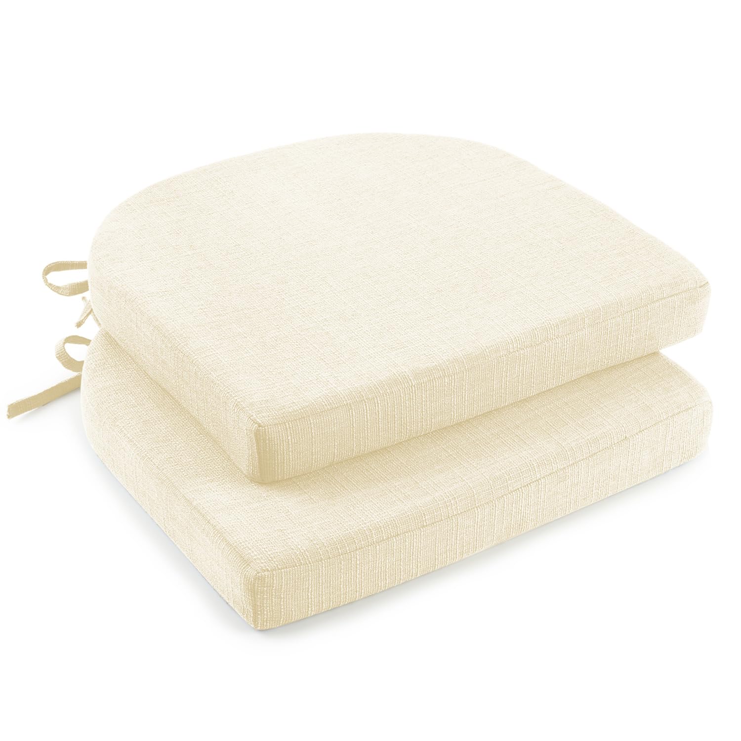 downluxe Indoor Chair Cushions for Dining Chairs, Soft and Comfortable Textured Foam Kitchen Chair Pads with Ties and Non-Slip Backing, 16" x 16" x 2", Brown, 4 Pack