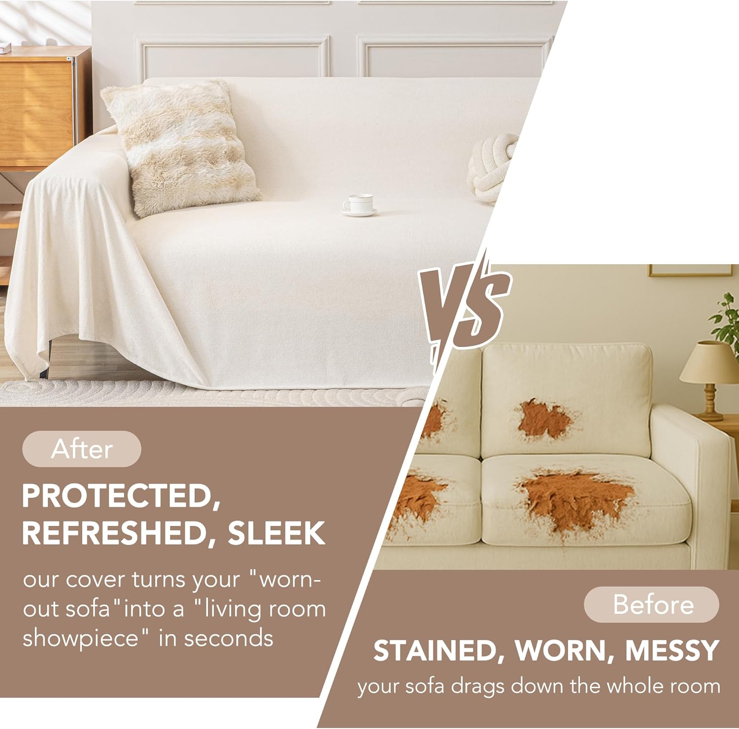 Waterproof Couch Covers for 3 Cushion, Non Slip Cat-Scratch Resistant Sofa Couch Covers for Dogs, Pet Friendly Couch Protectors Slipcovers, Washable Furniture Covers for Pets, 71" x 118",Ivory