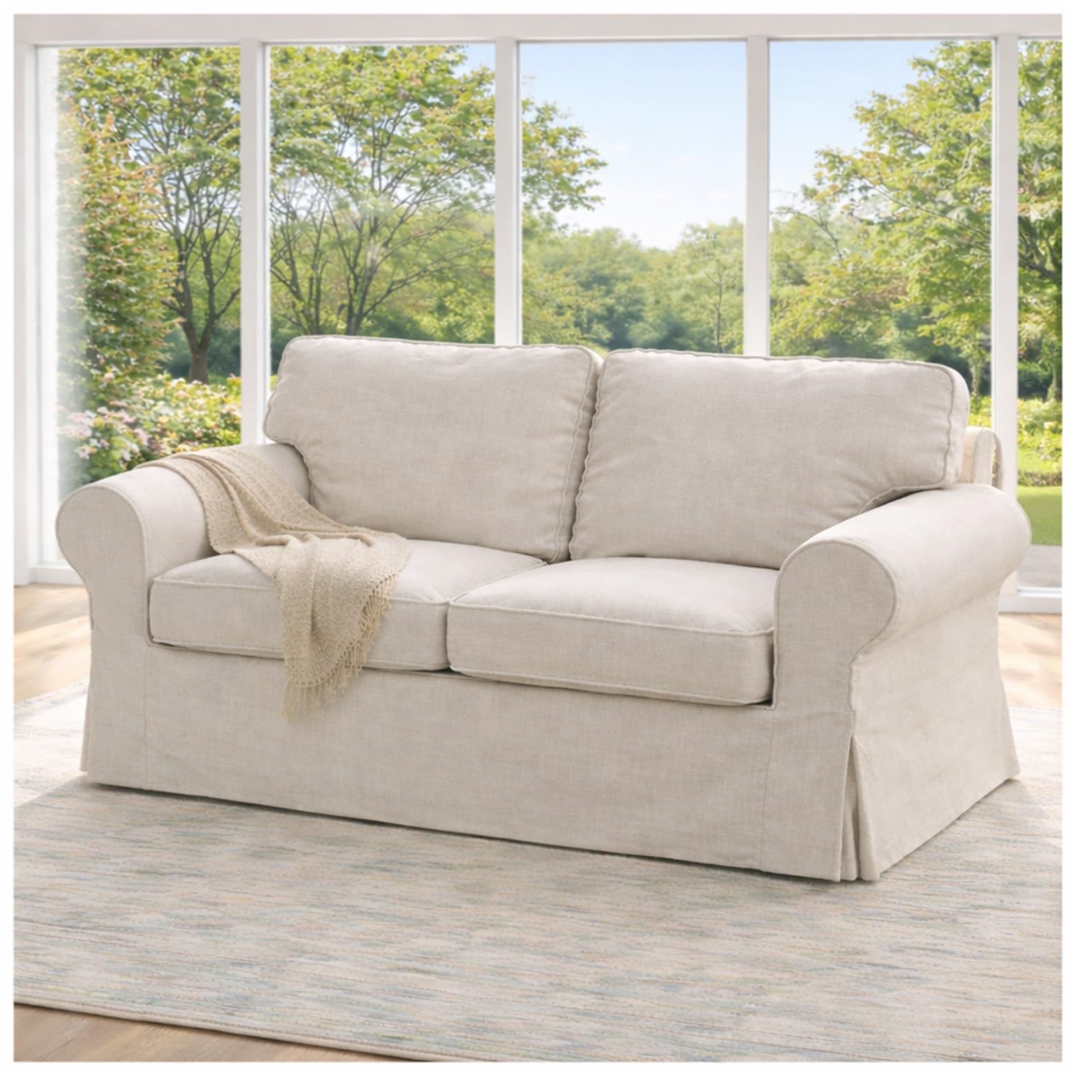 Heavy Duty Polyester Sofa Cover Only Replacement Compatible with IKEA Ektorp 3 Seat Sofa, Loveseat, Armchair, Sectional Corner, Chaise or Footstool Ektorp Slipcover (Beige Flax Polyester 3)