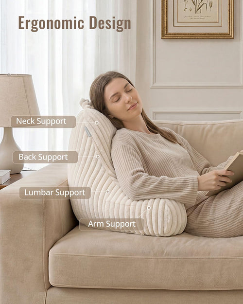 Blissful Diary Reading Pillow for Sitting in Bed, Flannel Back Pillow Bed Sitting Up for Adult & Children, Backrest Cushion for Sit Up in Couch or Floor, Dorm Essentials, Cream White