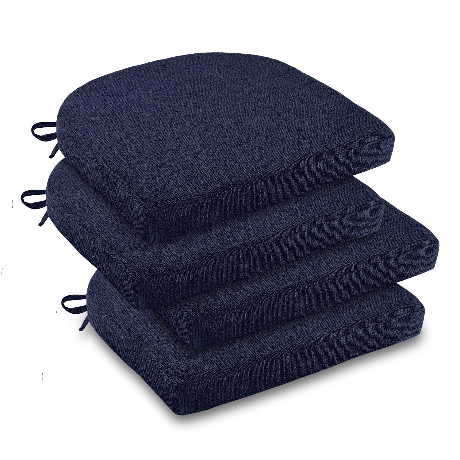 downluxe Indoor Chair Cushions for Dining Chairs, Soft and Comfortable Textured Foam Kitchen Chair Pads with Ties and Non-Slip Backing, 16" x 16" x 2", Brown, 4 Pack