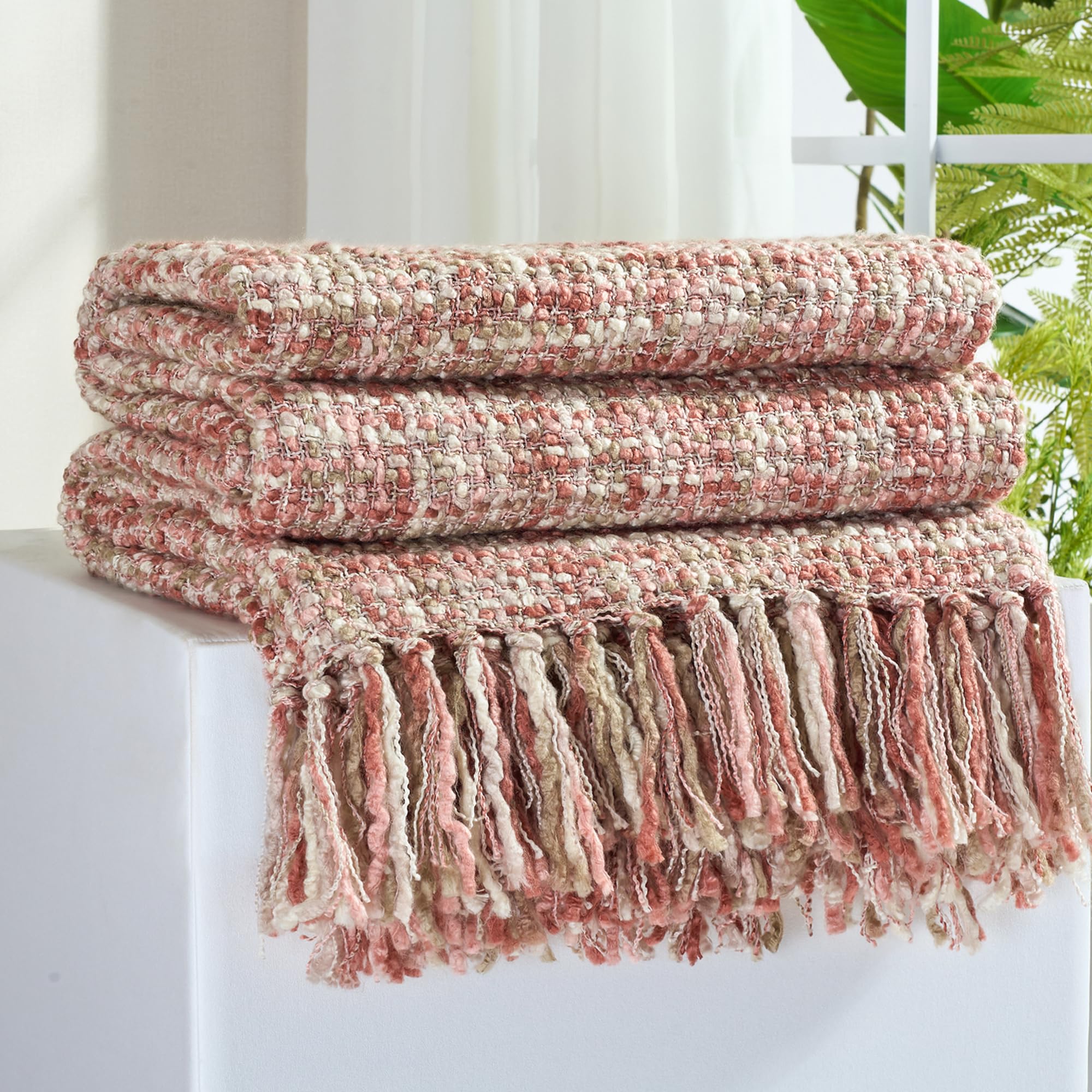 Multi-Color Gold Green Cable Woven Throw Blanket for Couch,50"X60" Boho Style Textured Blankets for Home Decor,Super Soft Warm Cozy Chunky Blanket with Decorative Tassels for Bed