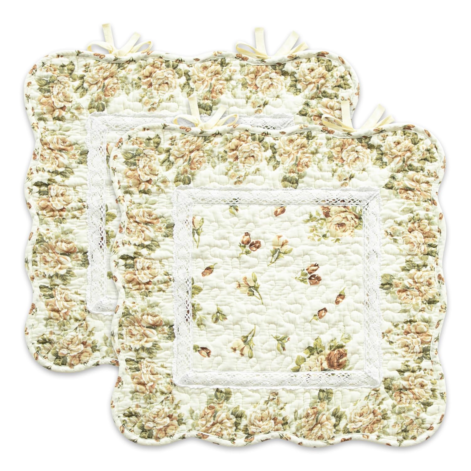 Leeva French Cream Ruffle Lace Quilted Sofa Slipcover, Beige Couch Protector & Decorative Slipcover for Living Room Cream Aesthetic Cottage Decor, Cotton-Linen Fabric, 27"x59"