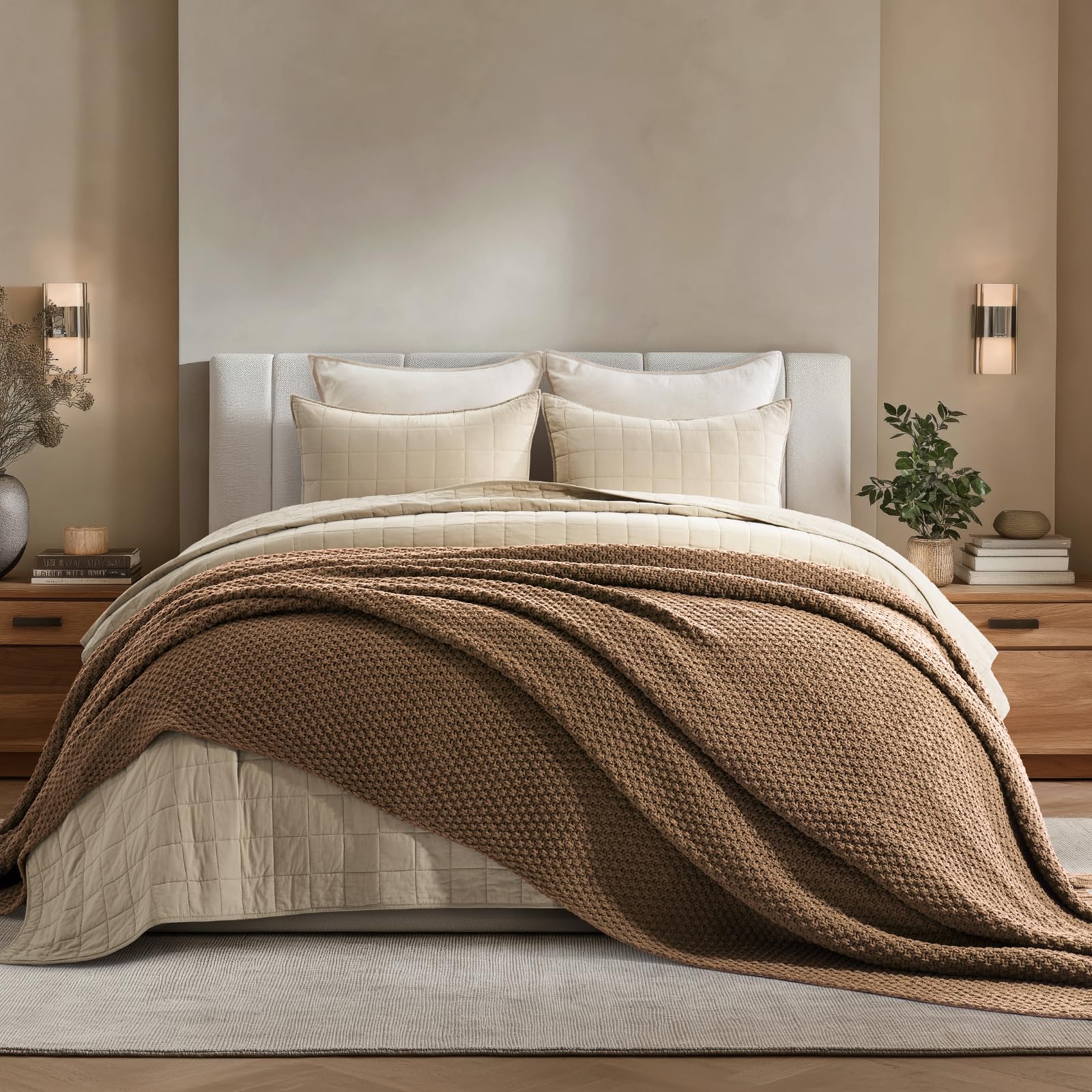 EVERGRACEHOME Chunky Chenille Knit Throw Blanket for Couch, Soft Luxurious Moss Stitch Blankets for Bed, Cozy Decorative Farmhouse Knitted Throws for Sofa, Stormy Blue, 60" x 80"