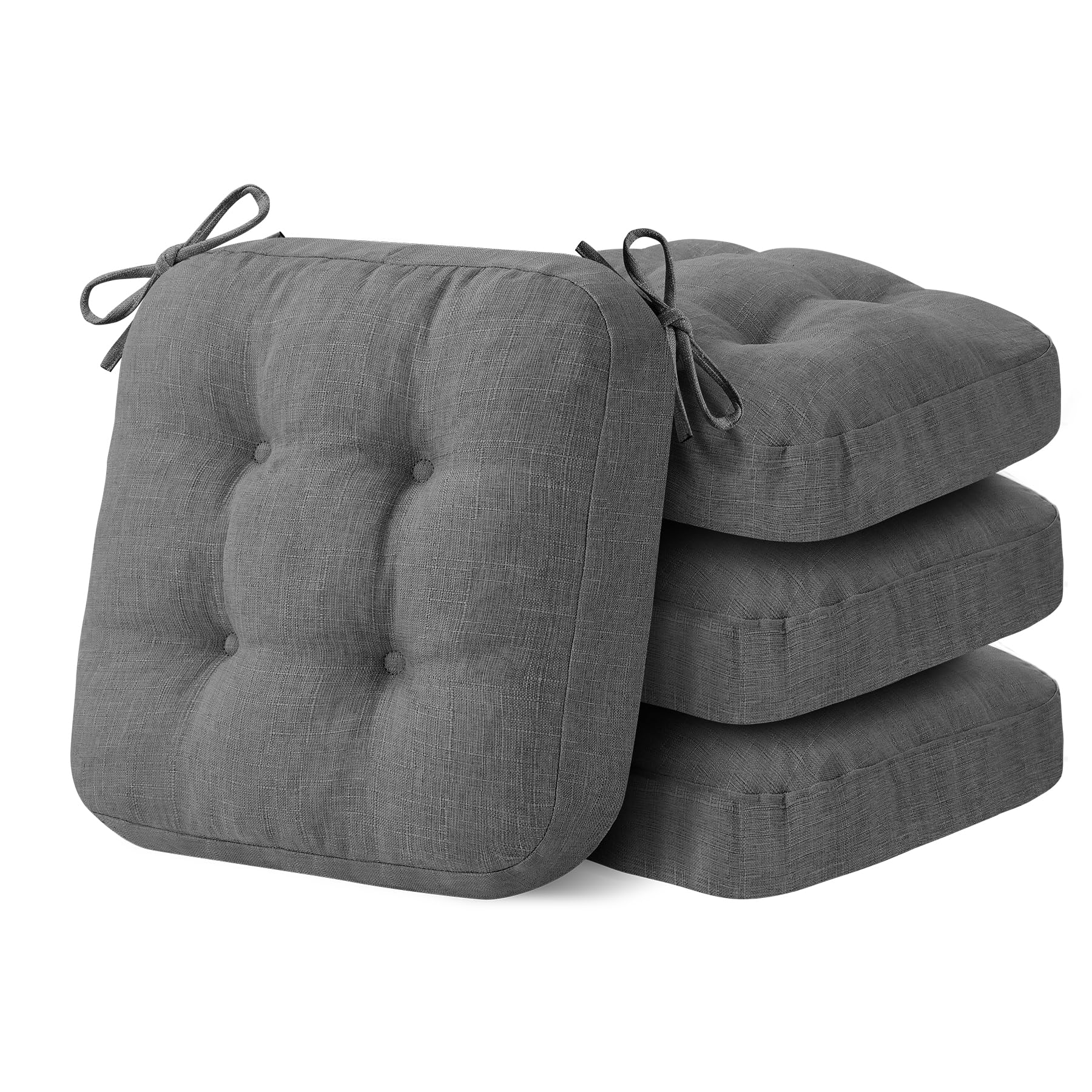 IASEAHK Chair Cushions, Memory Foam Dining Chair Cushions, Tufted Indoor Chair Pads, Set of 4, 16.5' x 16.5' x 3.5', Beige