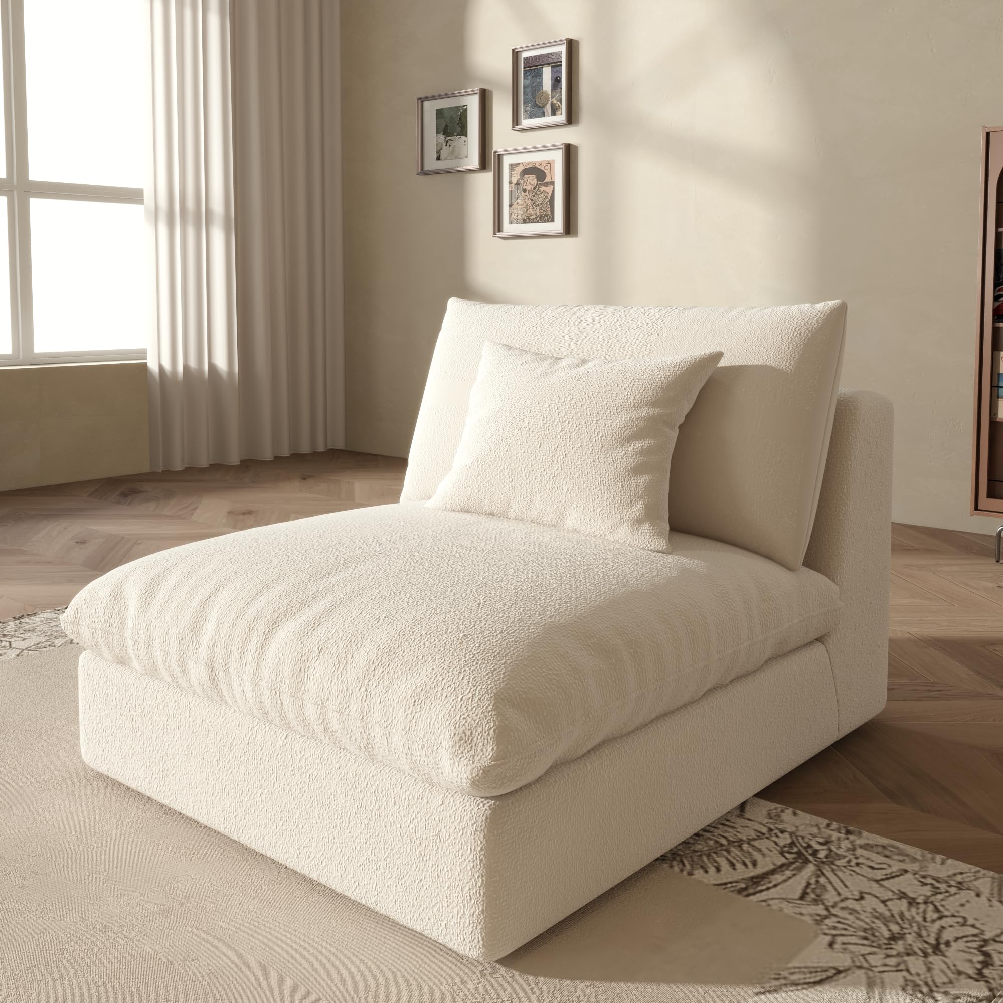 Fajiani Cloud Sofa Slipcover, Middle Module Sofa Cover, Linen Blend Fabric, Cream White, Removable & Washable