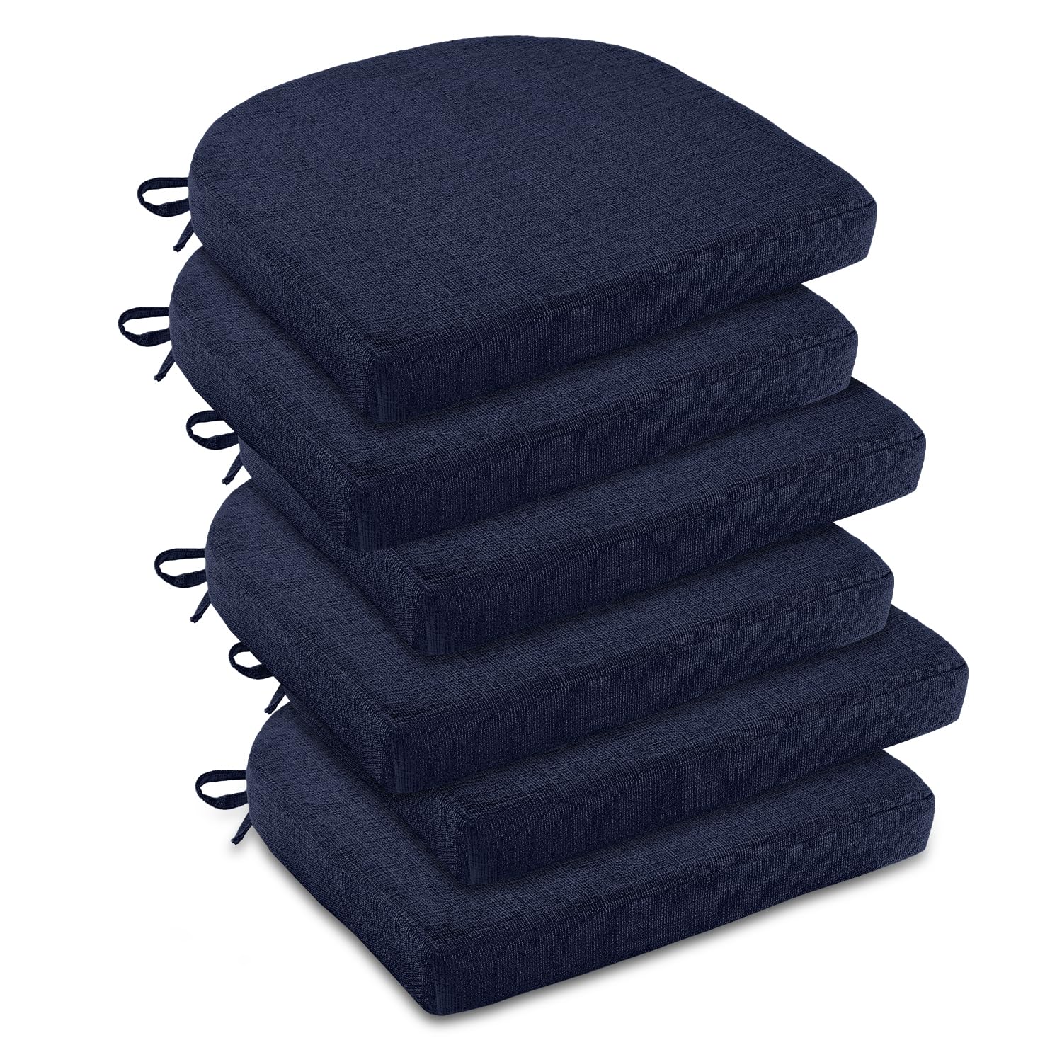 downluxe Indoor Chair Cushions for Dining Chairs, Soft and Comfortable Textured Foam Kitchen Chair Pads with Ties and Non-Slip Backing, 16" x 16" x 2", Brown, 4 Pack