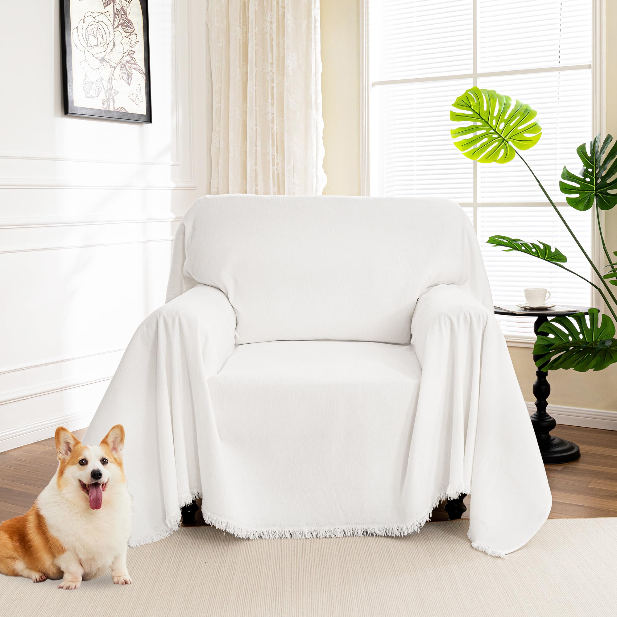 MYSKY HOME Couch Cover for Dogs, Washable Couch Covers, Non Slip Sofa Cover, Couch Cover 2 Cushion Sofa Dogs Furniture Protector with Tassels, Chenille Sofa Slipcover for Pets, 71"x118", Dark Grey