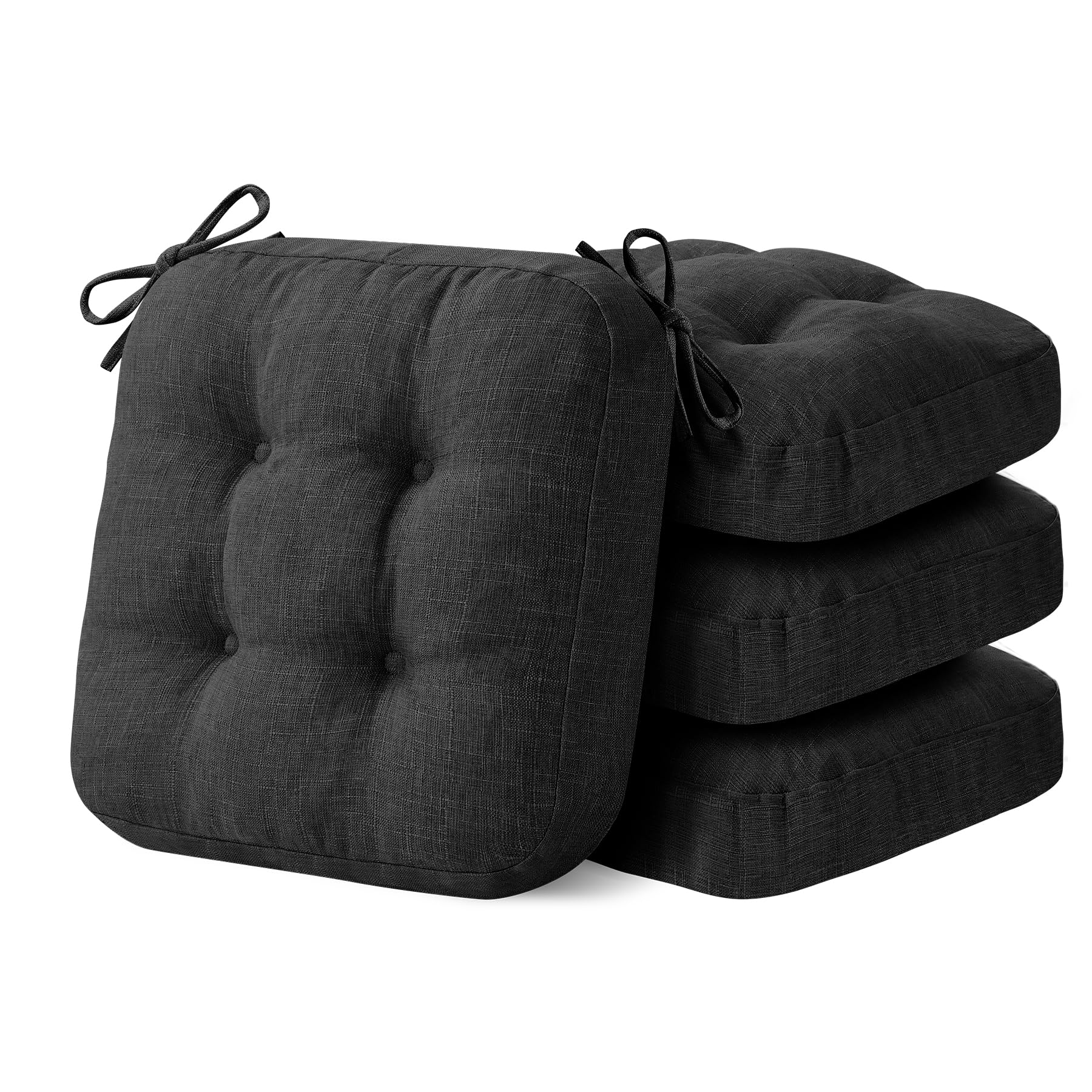 IASEAHK Chair Cushions, Memory Foam Dining Chair Cushions, Tufted Indoor Chair Pads, Set of 4, 16.5' x 16.5' x 3.5', Beige