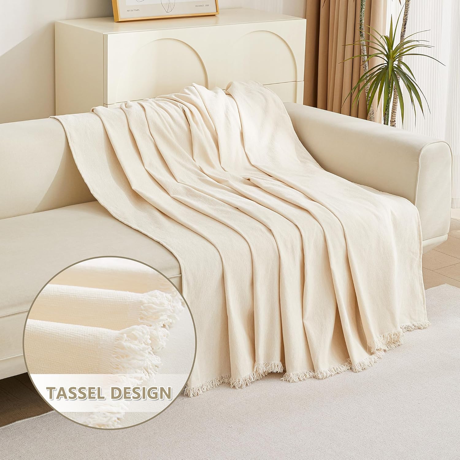 MYSKY HOME Couch Cover for Pets, Beige Couch Covers for 2 Cushion Couch Sofa, Sofa Slipcover Sectional L Shape Chenille Covers for Pets, Throw Couch for Dogs, Kids,71" X118"