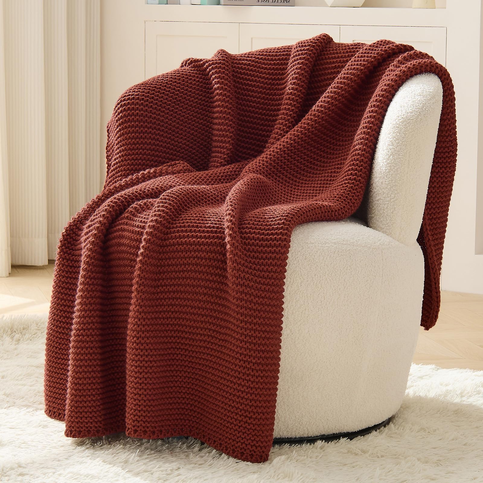 Dark Brown Throw Blanket for Couch, Brown Knit Throw Blanket, Soft Cozy Stretchy Reversible Garter Knitted Blankets for Bed, 50"x60", Dark Brown
