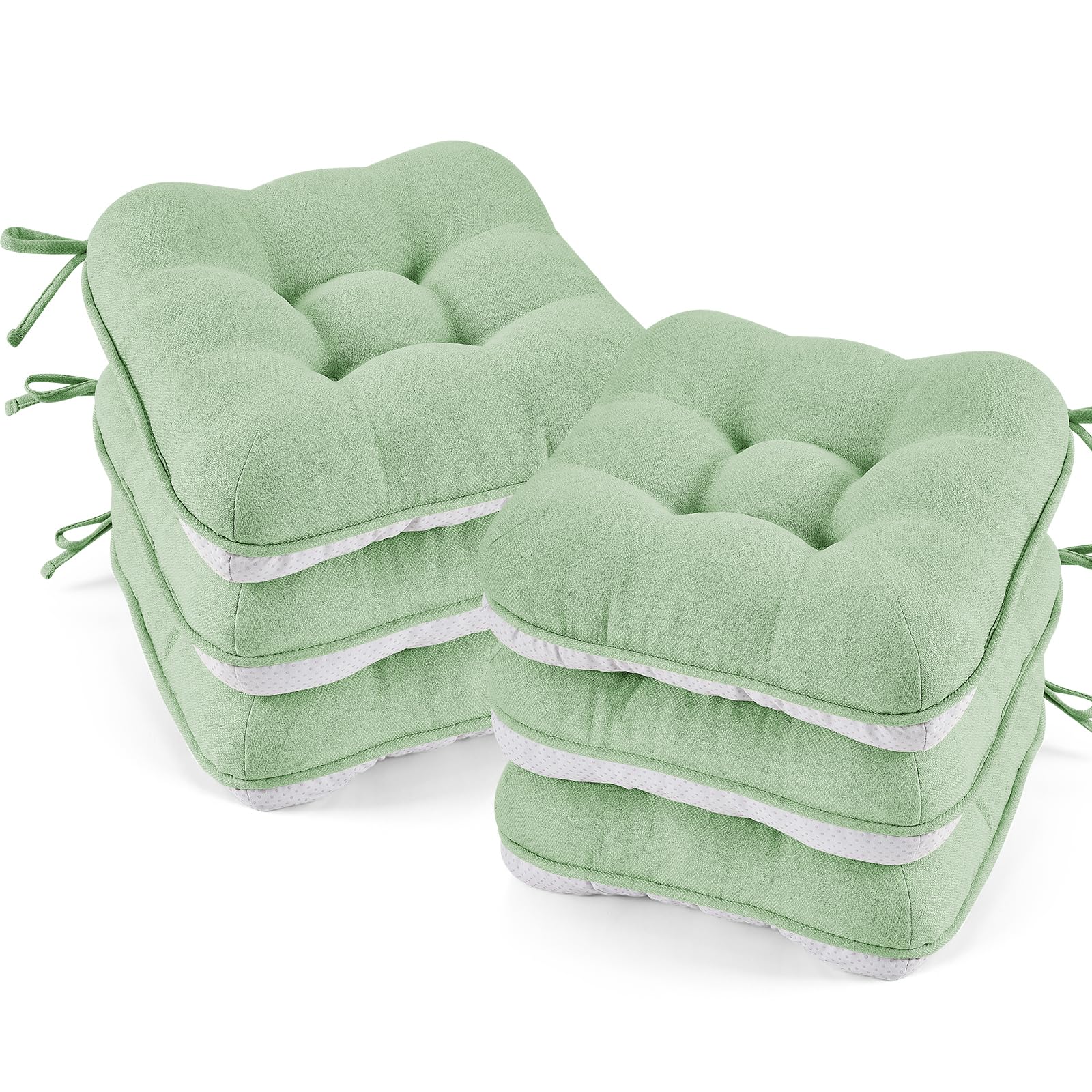 BETU Chair Cushions for Dining Chairs Set of 4,3.5" Thick Kitchen Table Chair Pads with Ties,Non Slip Backing and Covers, Seat Cushion for Dining Room,Bar,Patio Chairs,15.5"X15.5"X3.5",Beige