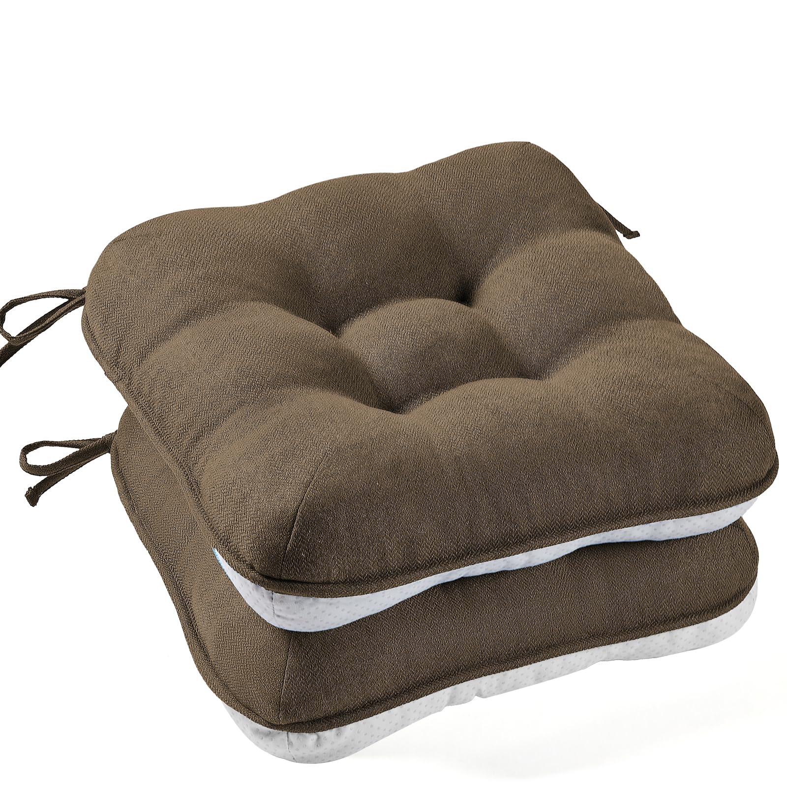 BETU Chair Cushions for Dining Chairs Set of 4,3.5" Thick Kitchen Table Chair Pads with Ties,Non Slip Backing and Covers, Seat Cushion for Dining Room,Bar,Patio Chairs,15.5"X15.5"X3.5",Beige