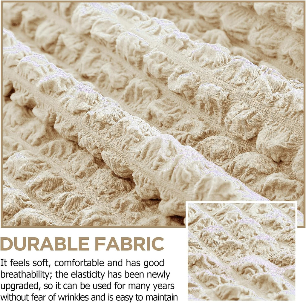 Fanfanwin 3 Pcs Sofa Slipcover Set for Couch Cushion Durable Washable High Elastic Stretchable Furniture Couch Covers with Skirt for Sofa Loveseat Arm Chair(Beige,Seersucker)