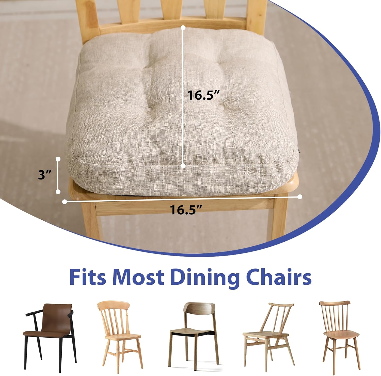 IASEAHK Chair Cushions, Memory Foam Dining Chair Cushions, Tufted Indoor Chair Pads, Set of 4, 16.5' x 16.5' x 3.5', Beige