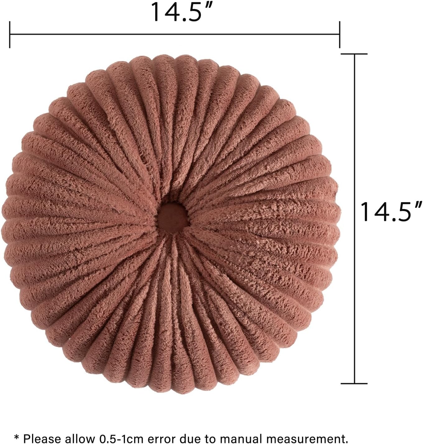 HIG Decorative Round Throw Pillows for Bed Couch -Set of 2 Handcraft Ruched Pumpkin Pillow, Soft and Durable Flannel Floor Pillow for Home Decor, Bed Living Room and Sofa (Dusty Rose,14.5"x14.5")