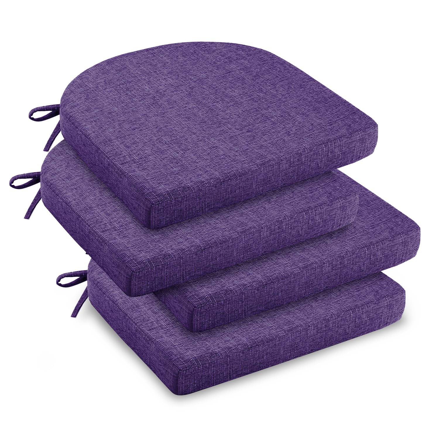 downluxe Indoor Chair Cushions for Dining Chairs, Soft and Comfortable Textured Foam Kitchen Chair Pads with Ties and Non-Slip Backing, 16" x 16" x 2", Brown, 4 Pack