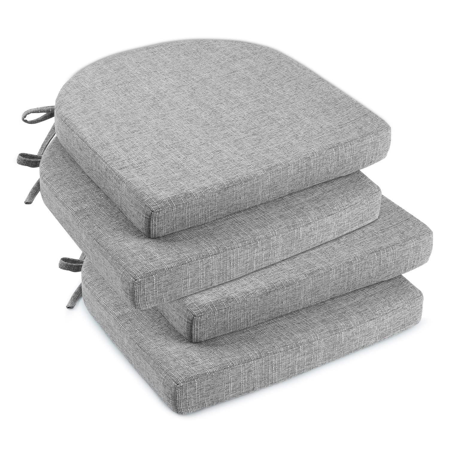 downluxe Indoor Chair Cushions for Dining Chairs, Soft and Comfortable Textured Foam Kitchen Chair Pads with Ties and Non-Slip Backing, 16" x 16" x 2", Brown, 4 Pack