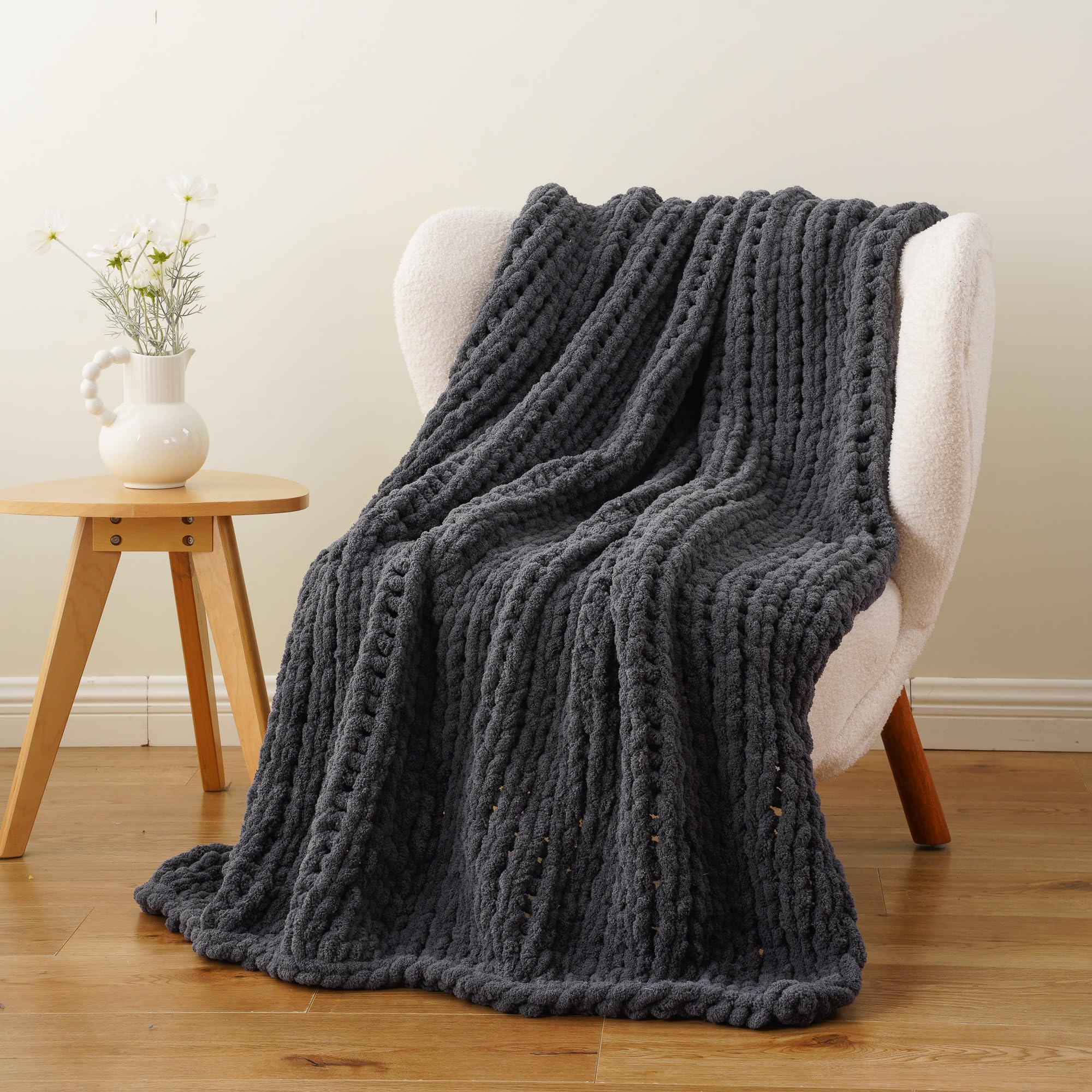 Battilo Brown Chunky Knit Throw Blanket, Soft and Thick Chenille Throw Blanket, 50"x60" Handmade Cable Knit Crochet Blanket, Knot Throw Blankets for Couch Sofa Bed Home Decor (Brown, 50"x60")