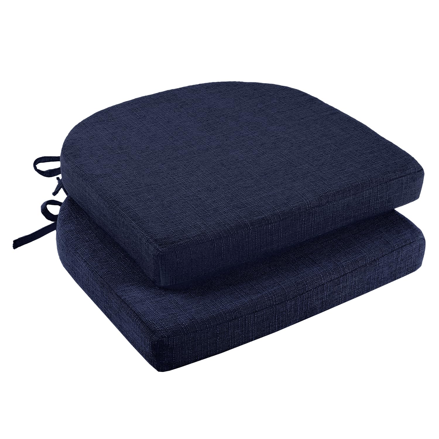 downluxe Indoor Chair Cushions for Dining Chairs, Soft and Comfortable Textured Foam Kitchen Chair Pads with Ties and Non-Slip Backing, 16" x 16" x 2", Brown, 4 Pack