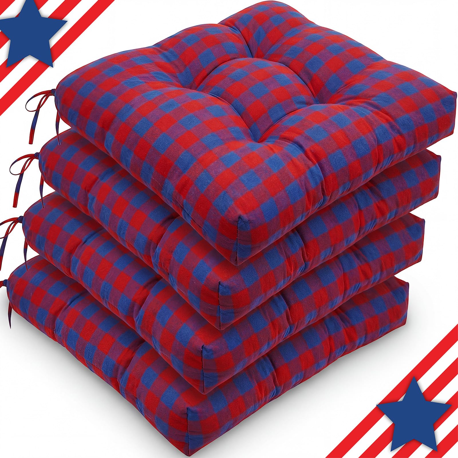 Geetery 4 Pack Chair Cushions for Dining Chairs, 16" x 15" Black and White Kitchen Chair Cushions with Ties Buffalo Plaid Soft Comfy Seat Pads for Home Office Living Room Outdoor Indoor