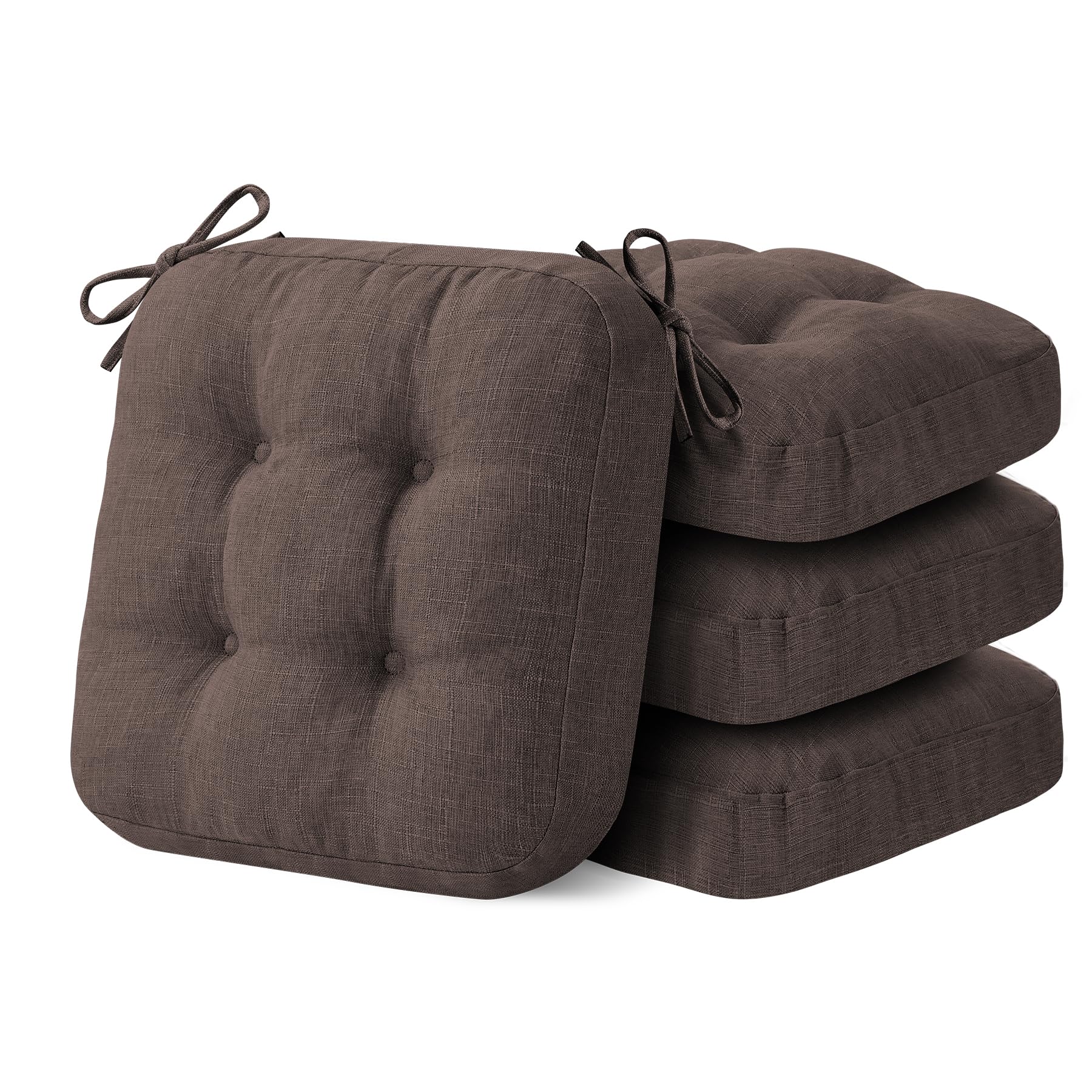 IASEAHK Chair Cushions, Memory Foam Dining Chair Cushions, Tufted Indoor Chair Pads, Set of 4, 16.5' x 16.5' x 3.5', Beige