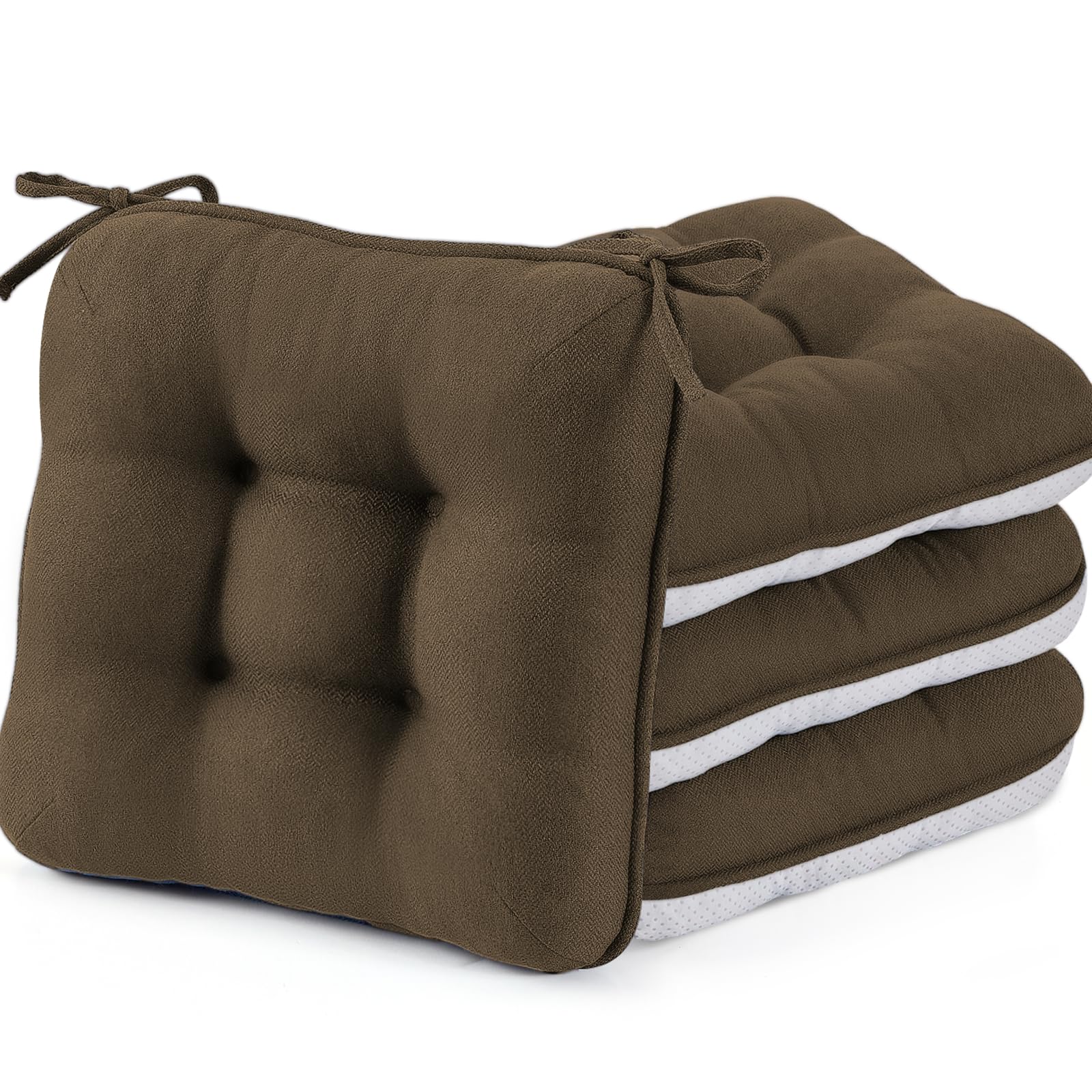 BETU Chair Cushions for Dining Chairs Set of 4,3.5" Thick Kitchen Table Chair Pads with Ties,Non Slip Backing and Covers, Seat Cushion for Dining Room,Bar,Patio Chairs,15.5"X15.5"X3.5",Beige